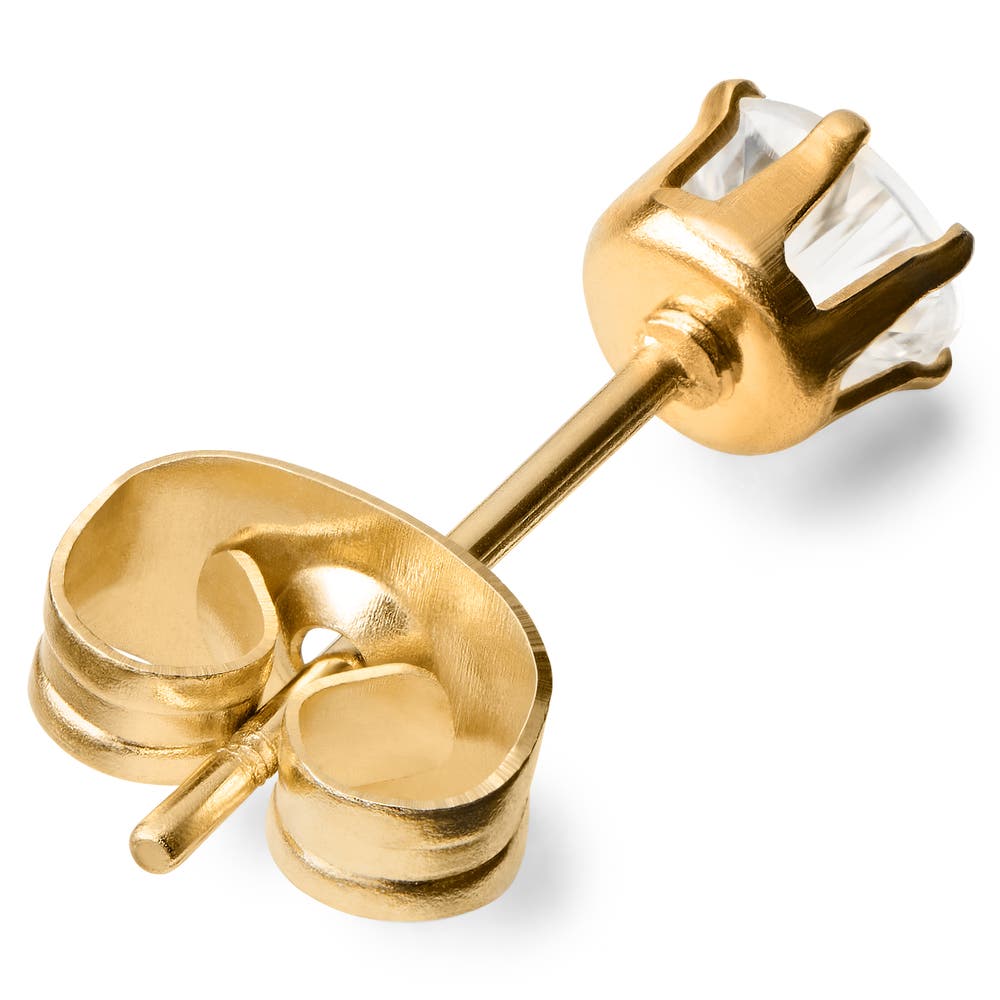 hover: 4 mm Gold-Tone Round Zirconia Earring hover: 4 mm Gold-Tone Round Zirconia Earring