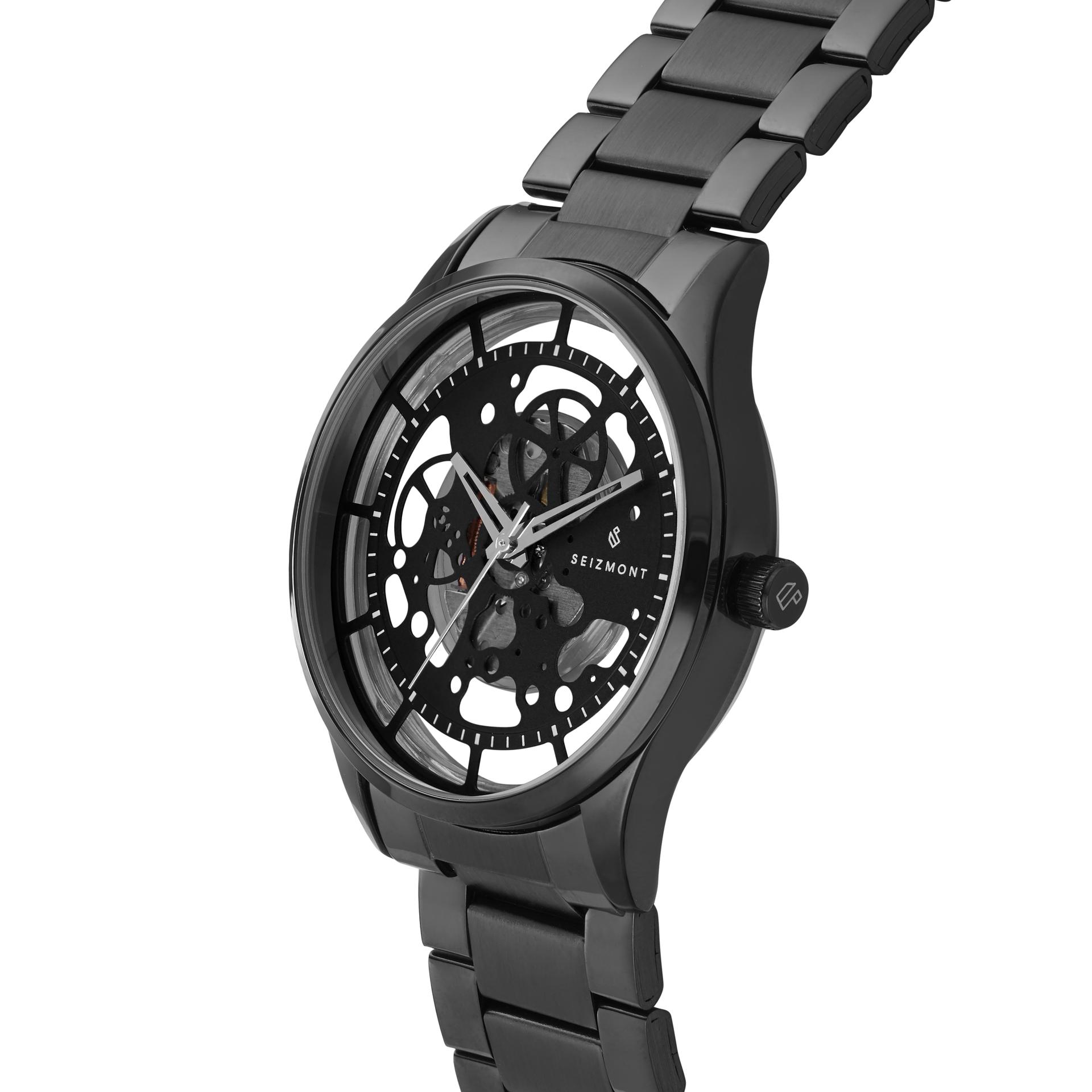 Phantom | Black Stainless Steel Skeleton Watch With Black Dial | In ...