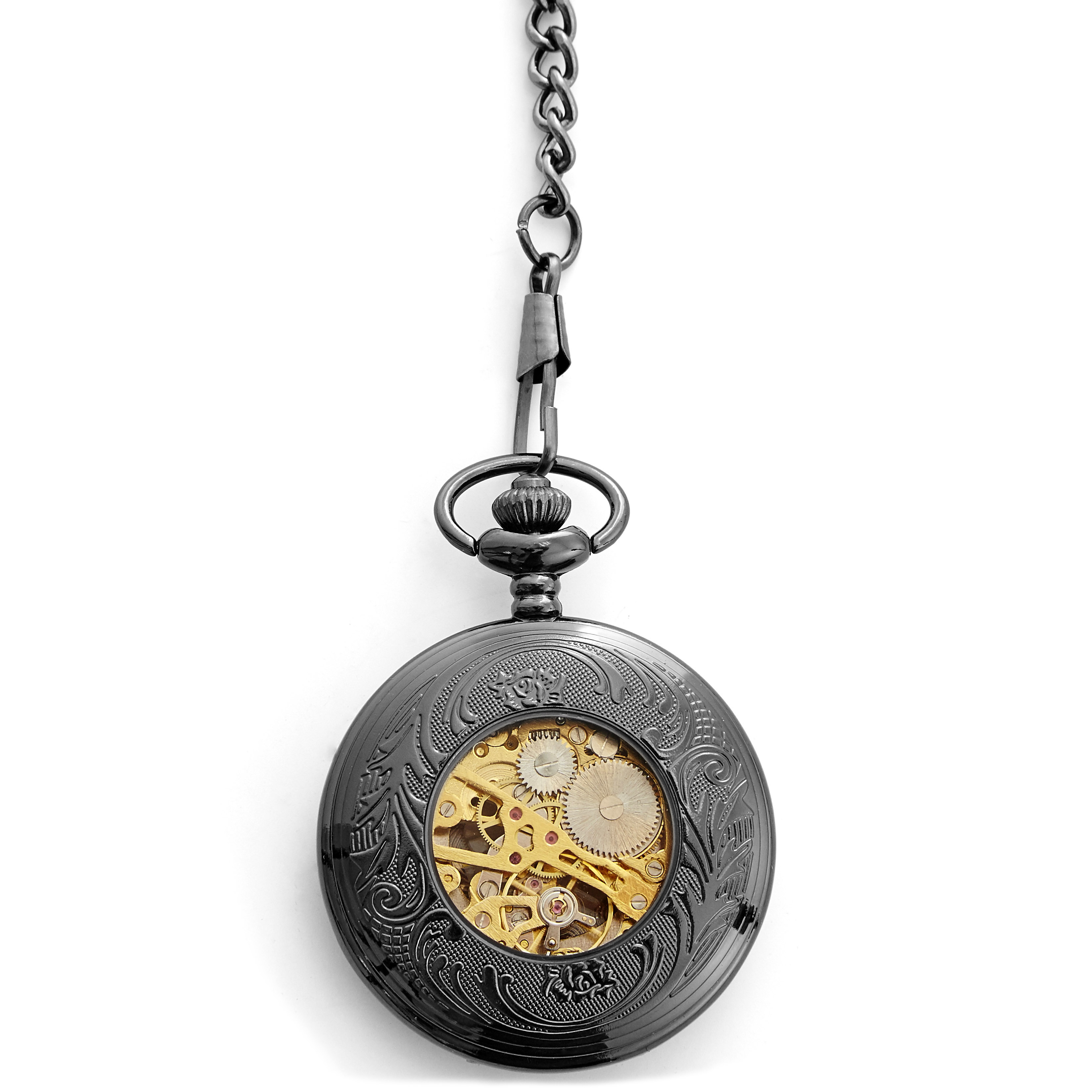 All Black Ornate Pocket Watch - 5