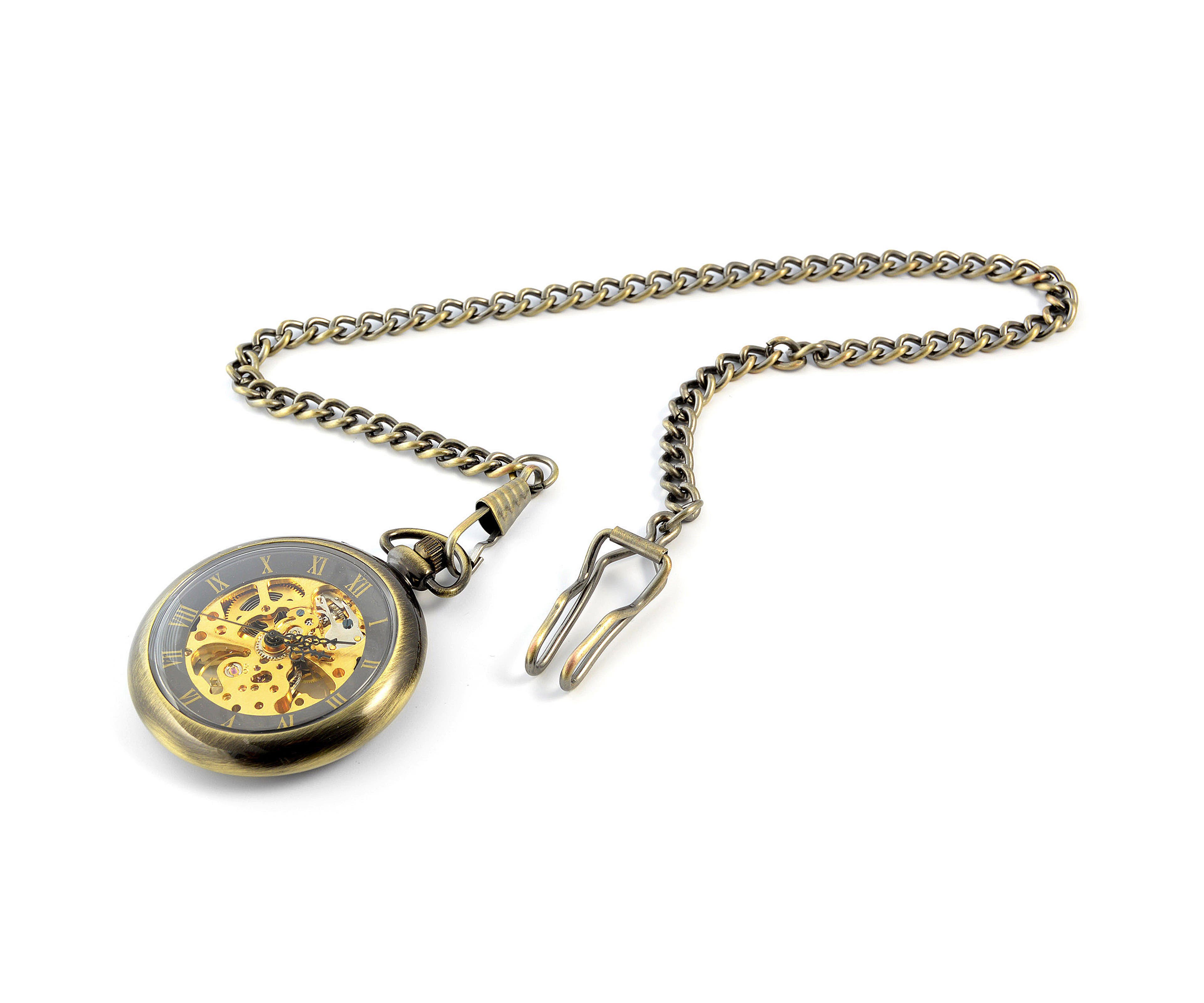 Gold-Tone Retro Mechanical Pocket Watch