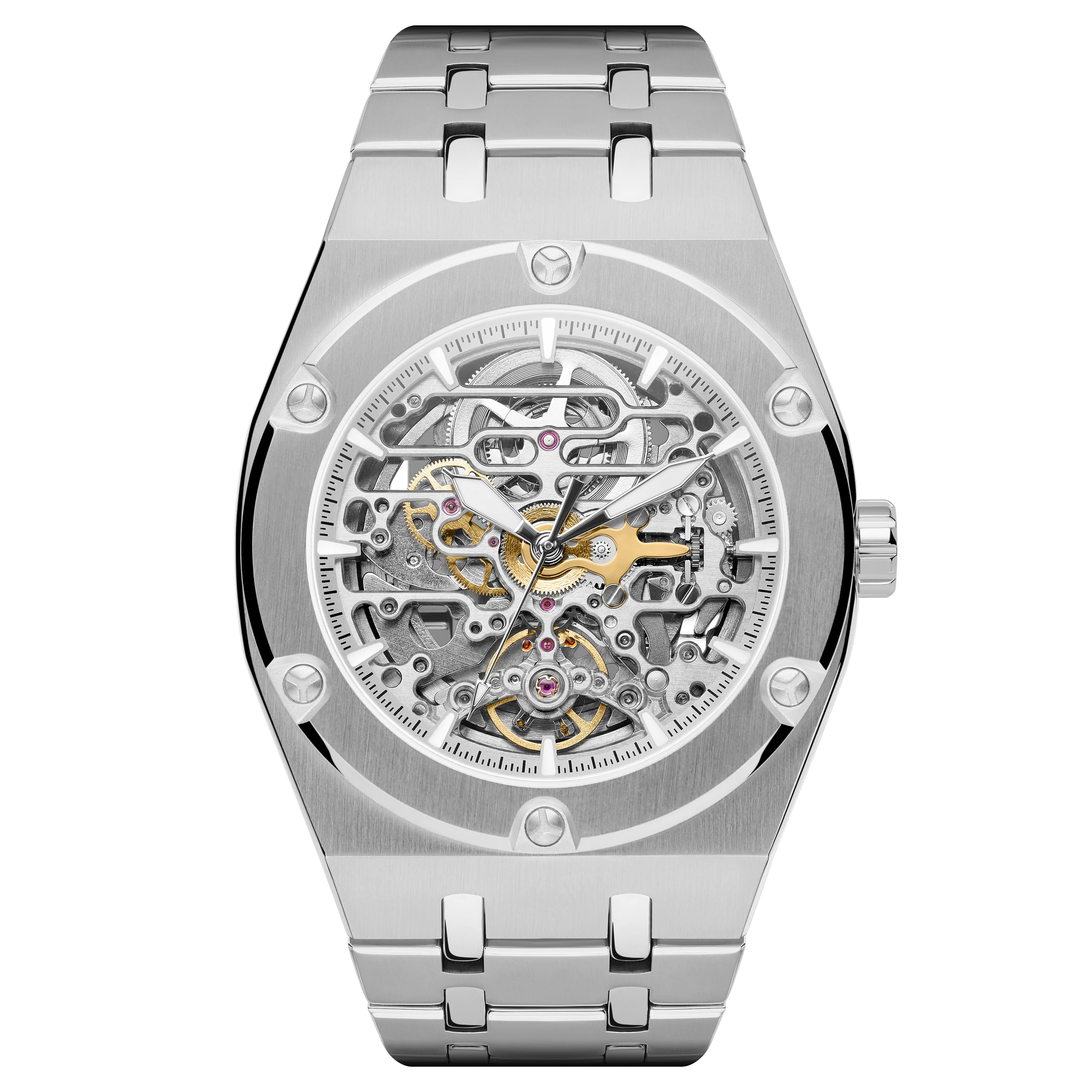 Aaric Mamut automatické skeletové hodinky stříbrné barvy