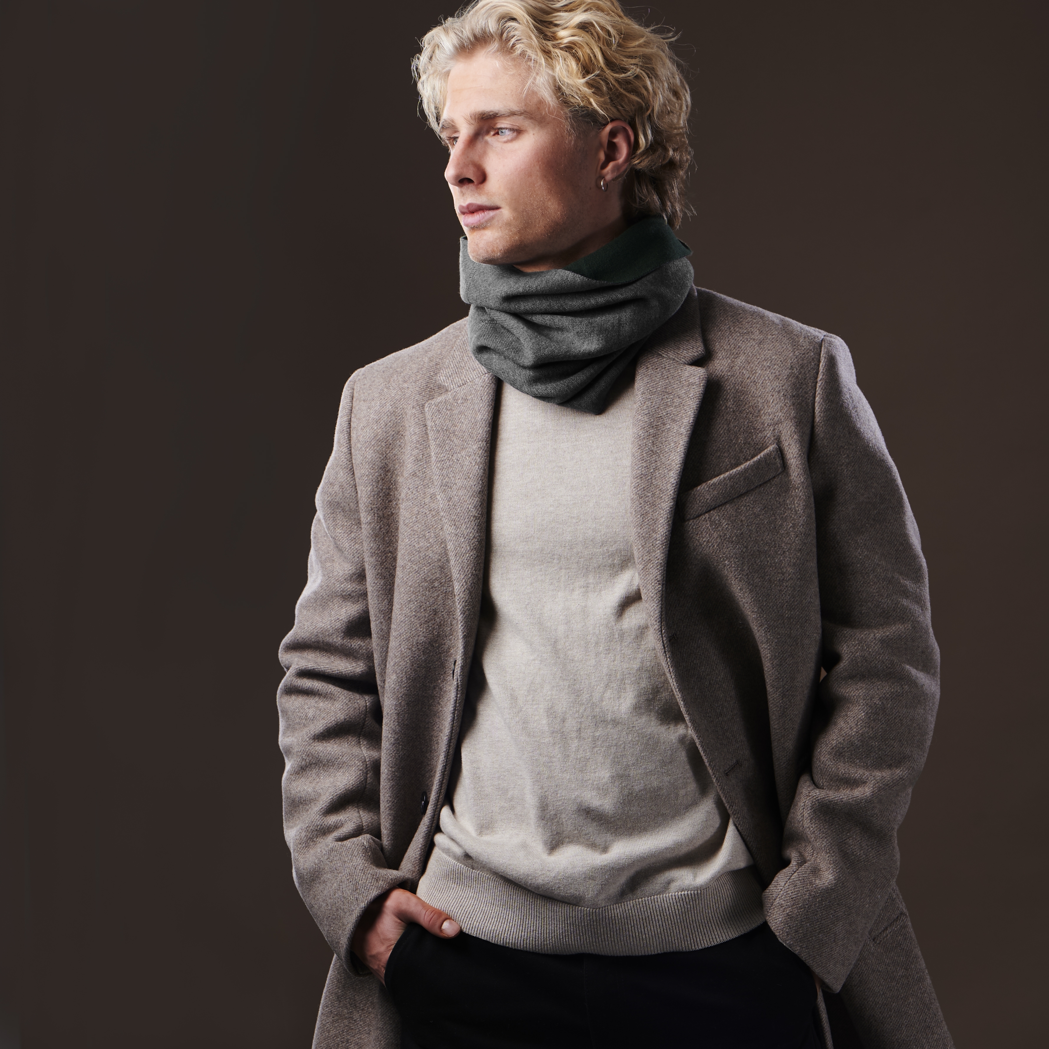 Green & Grey Cotton Mix Reversible Tube Scarf - 5