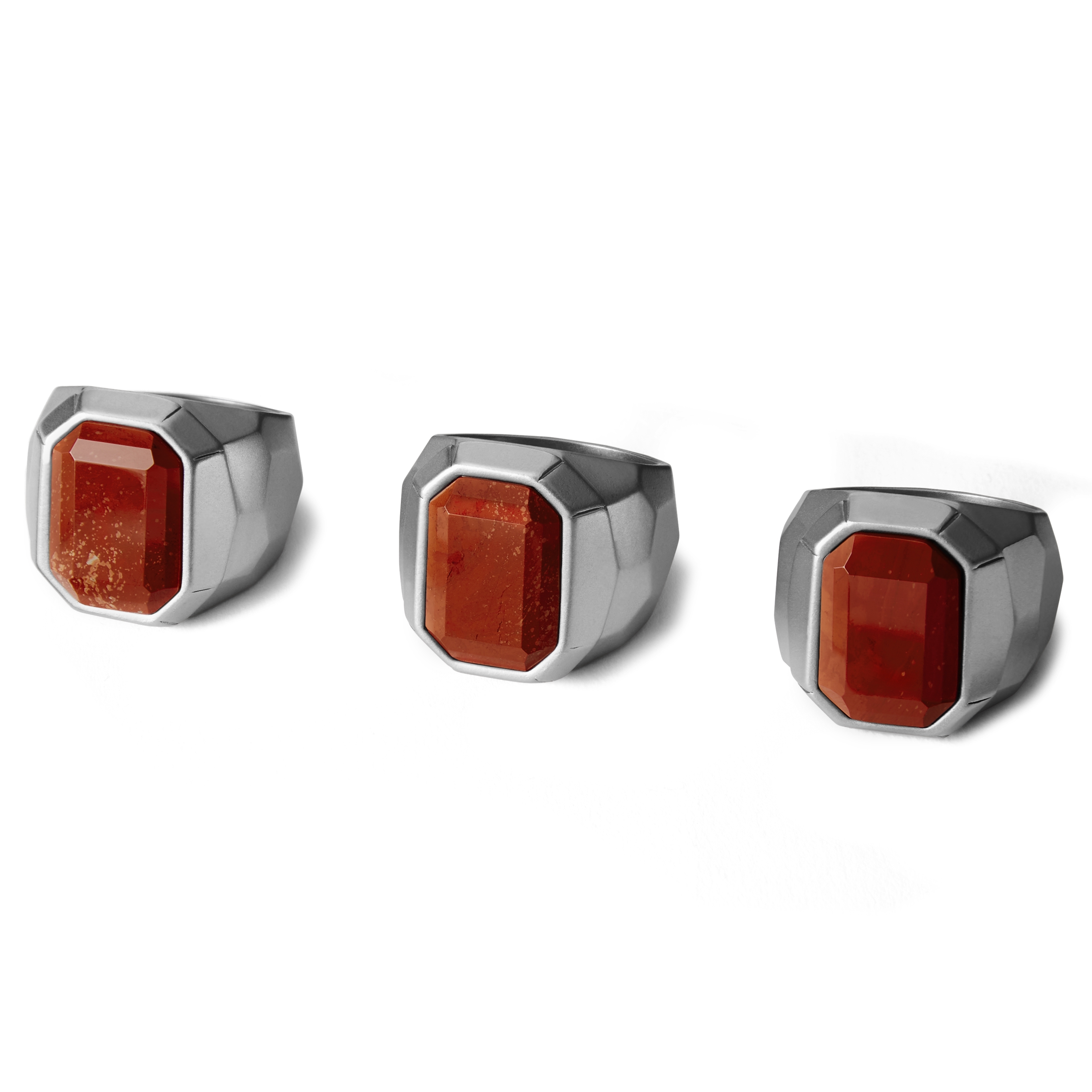 Сребрист пръстен печат с червен яспис Jax - 4