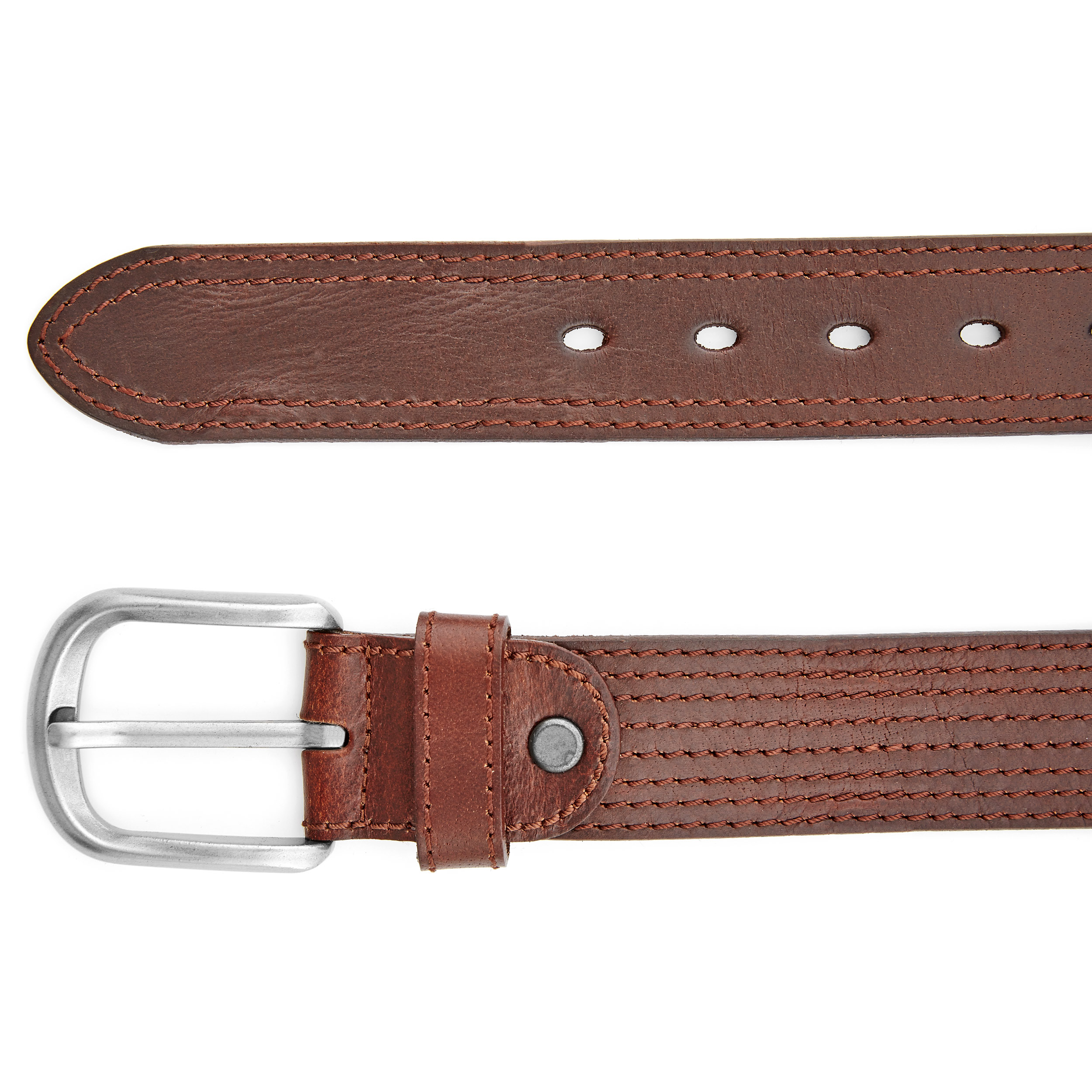 Brauner Ledergürtel Mit Nähten - 2