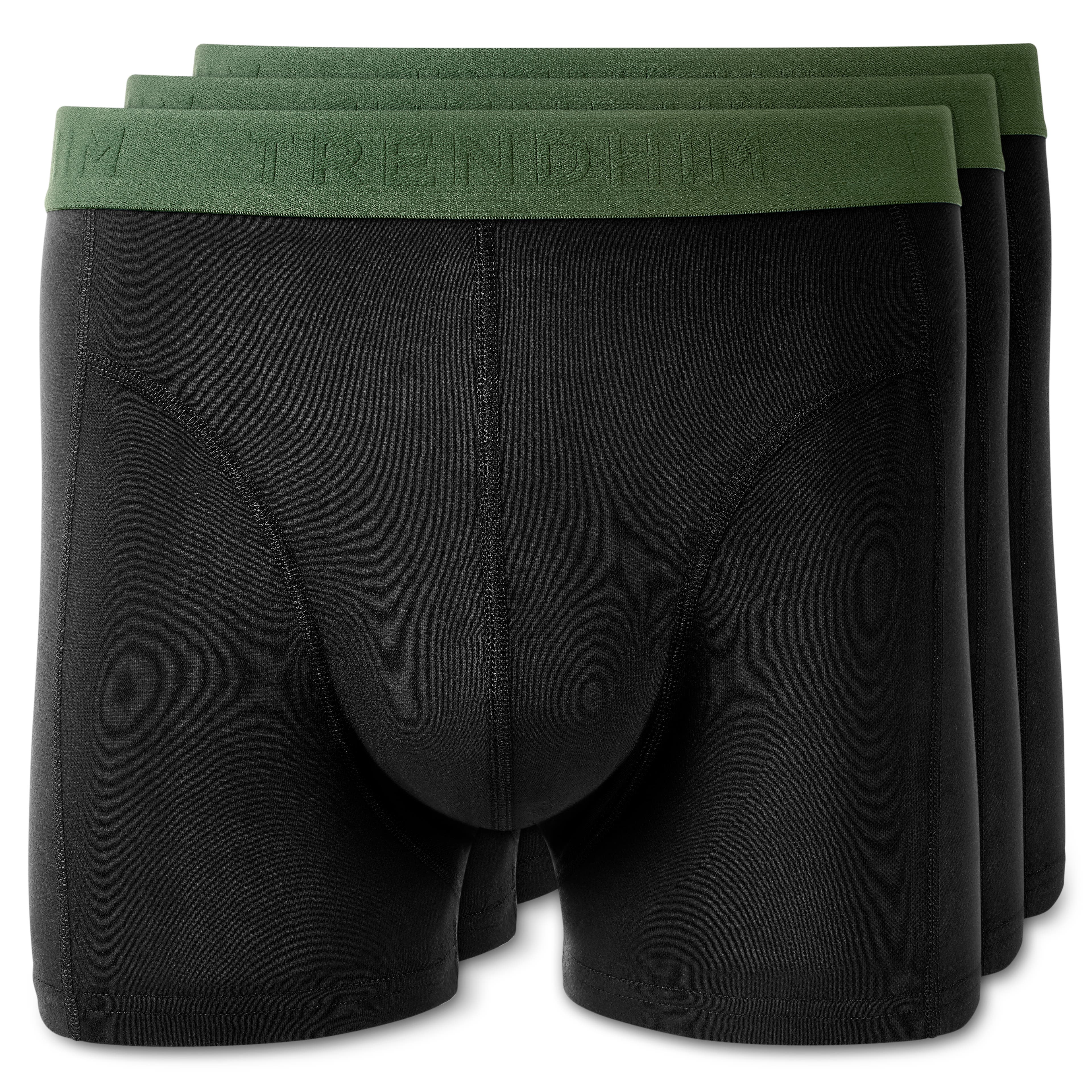 FlexFeel | 3-Pak Sorte Boxershorts i Bomuld m. Olivengrøn Linning - 1