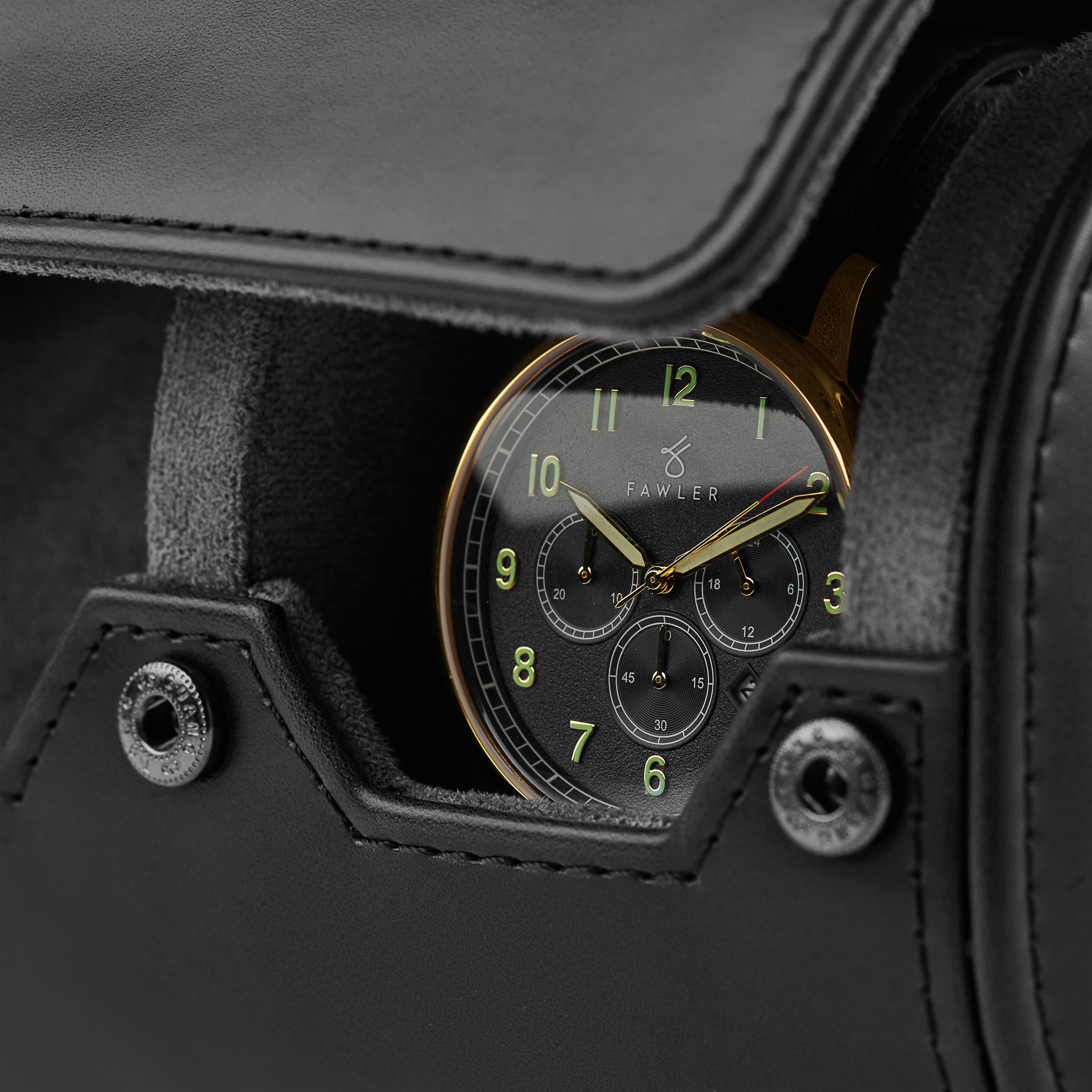 Black Vintage Leather Double Watch Roll - 3