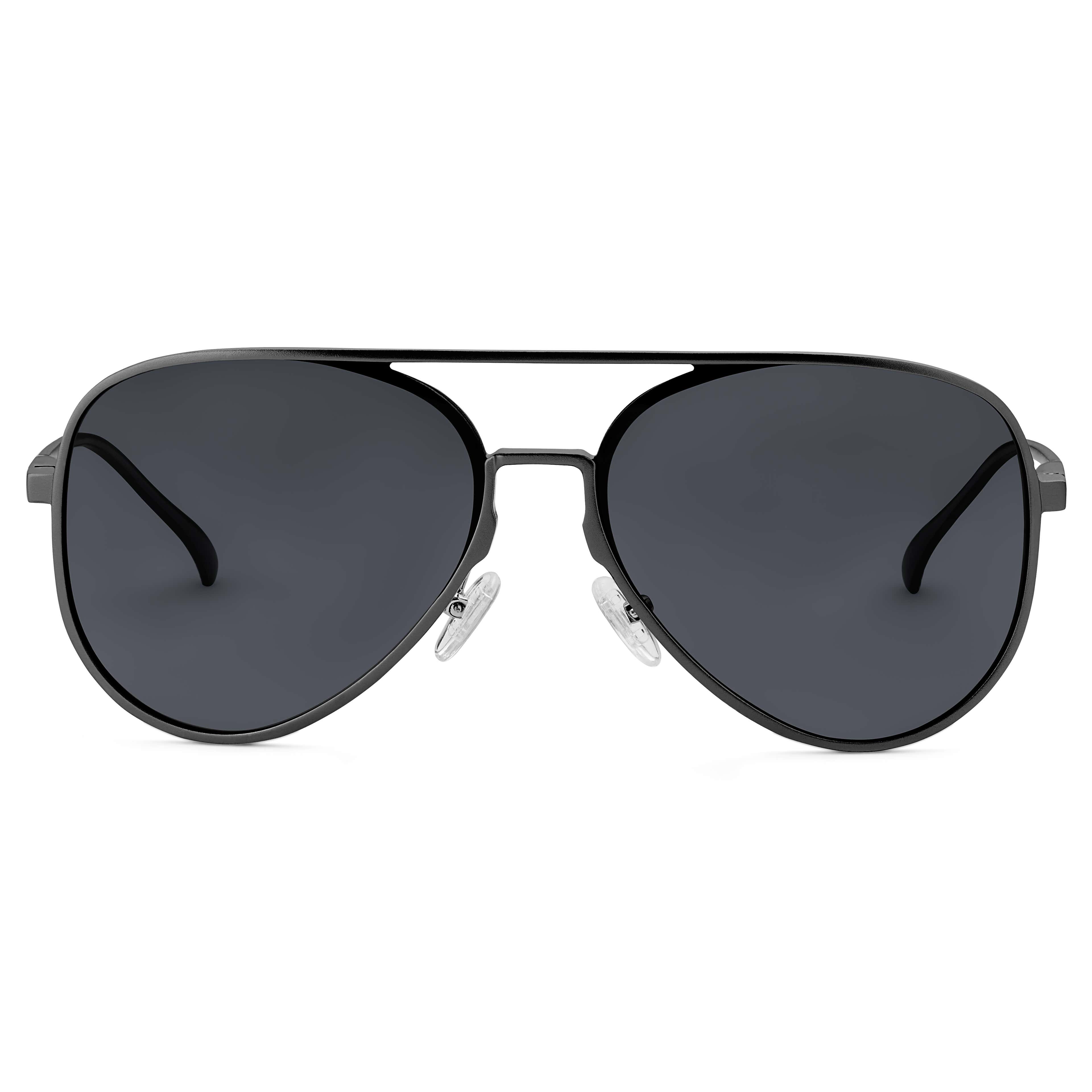 Black Smoke Polarised Aviator Sunglasses - 2 - hover gallery