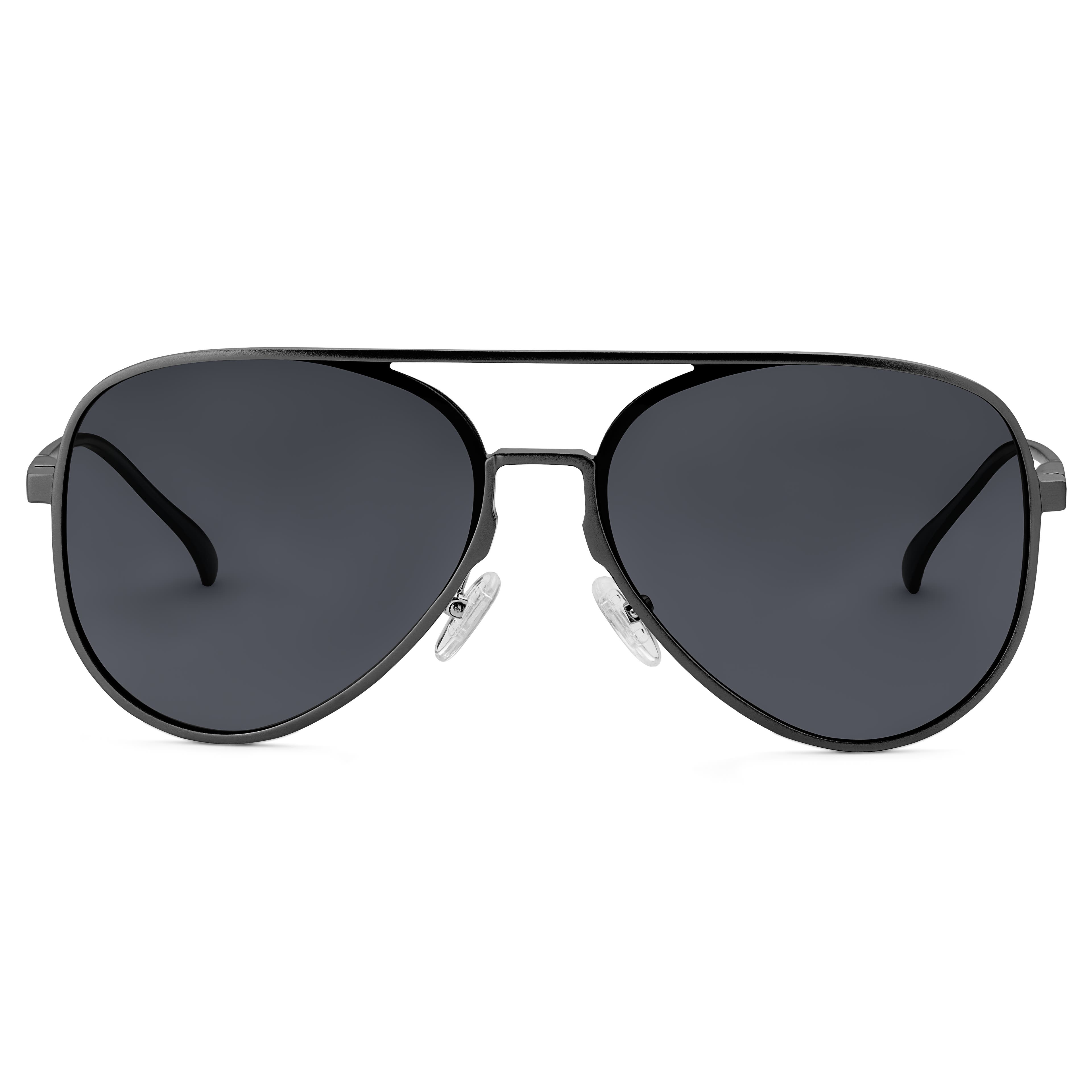 Black Polarised Aluminum Aviator Sunglasses