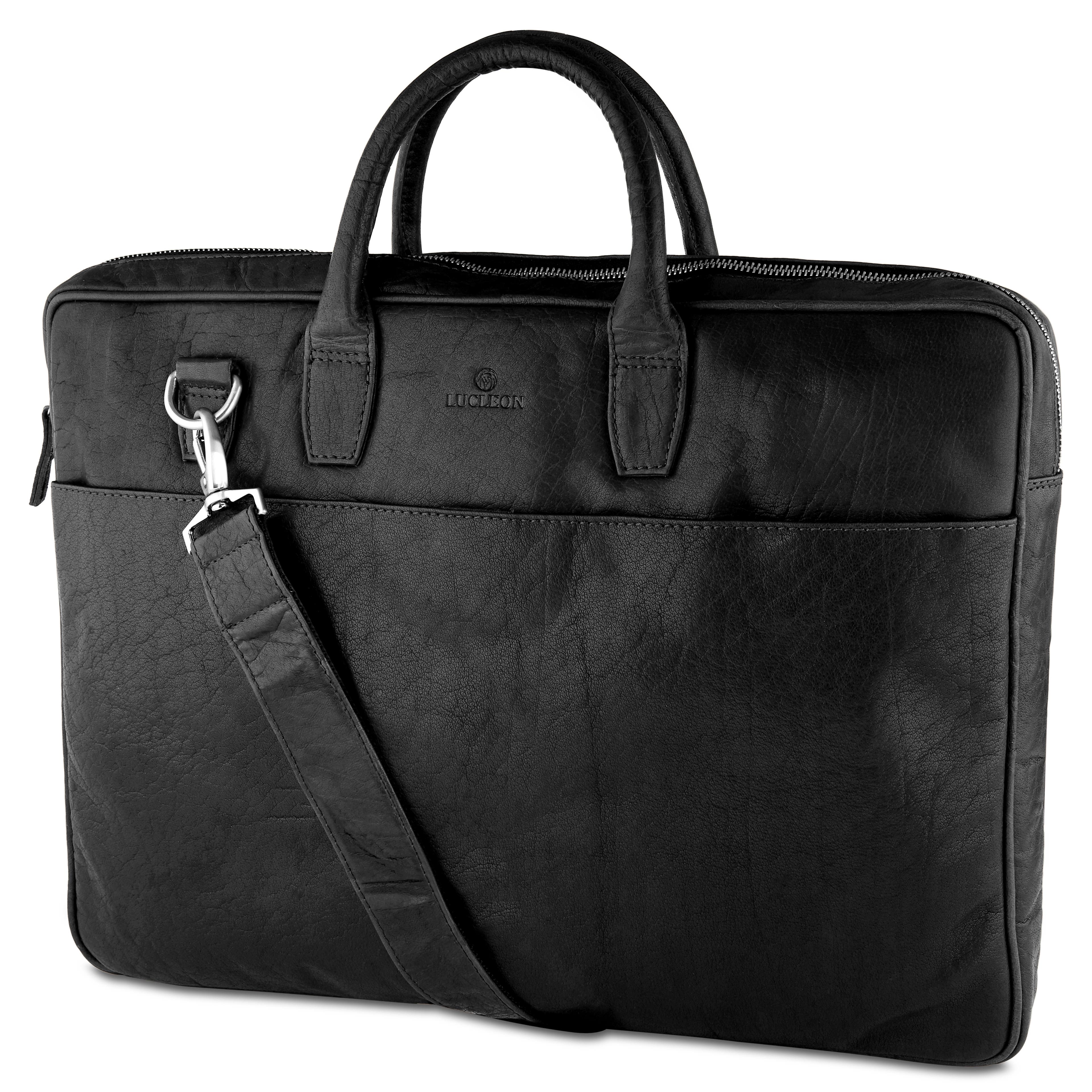 Montreal Double Zip Executive Black Leather Bag