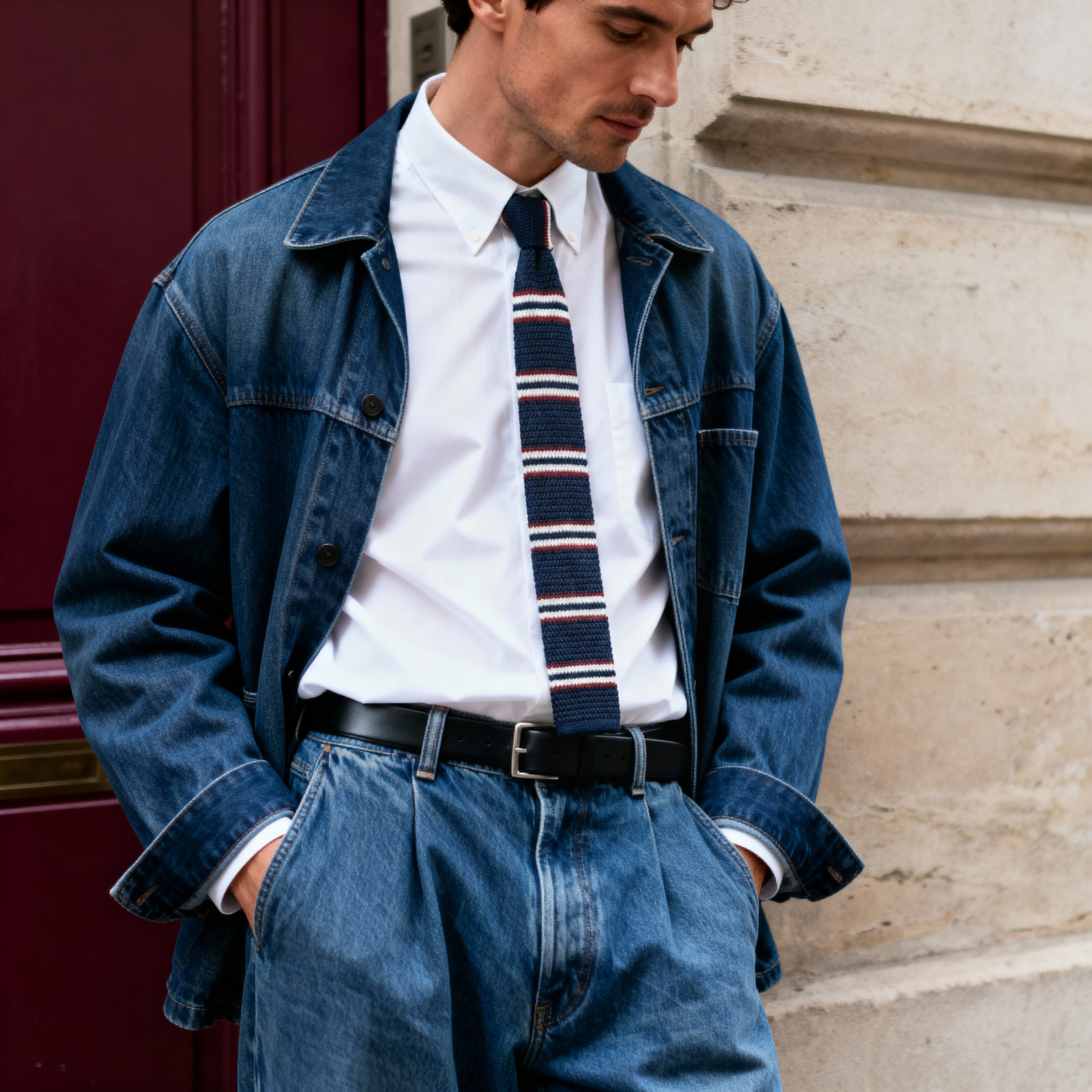 Modra kabelsko pletena kravata - 2