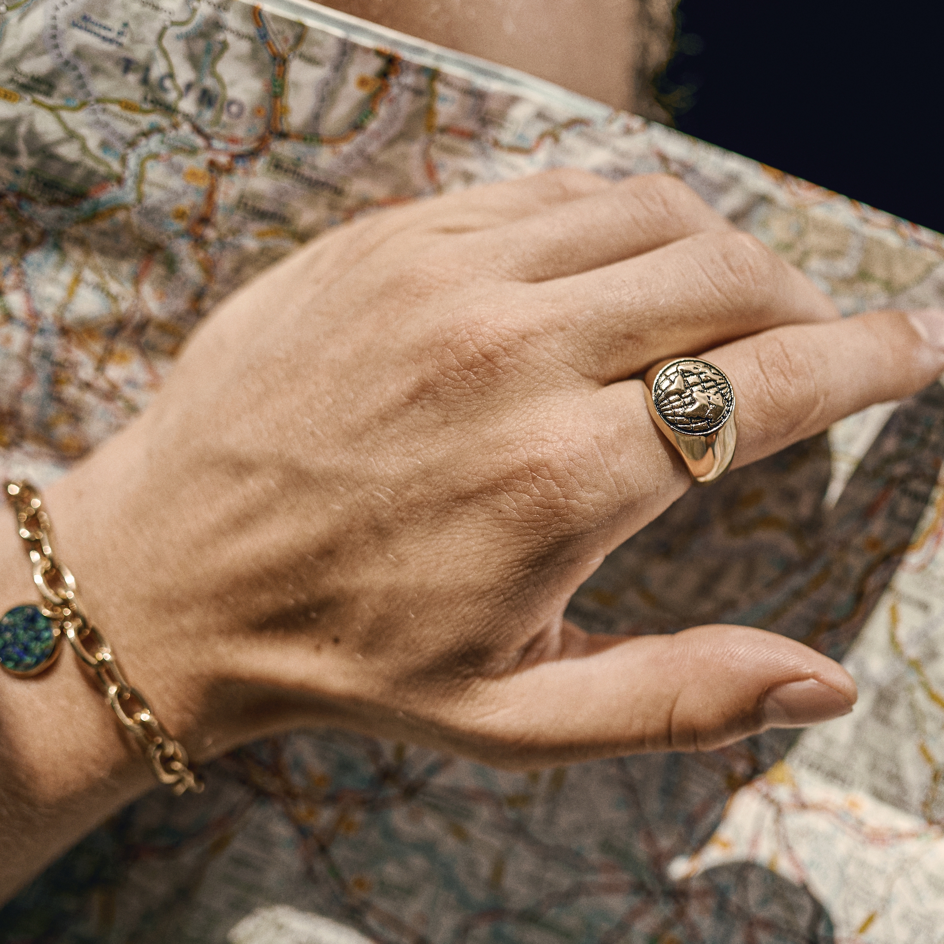 Atlas | Gold-tone Steel World Signet Ring - 2