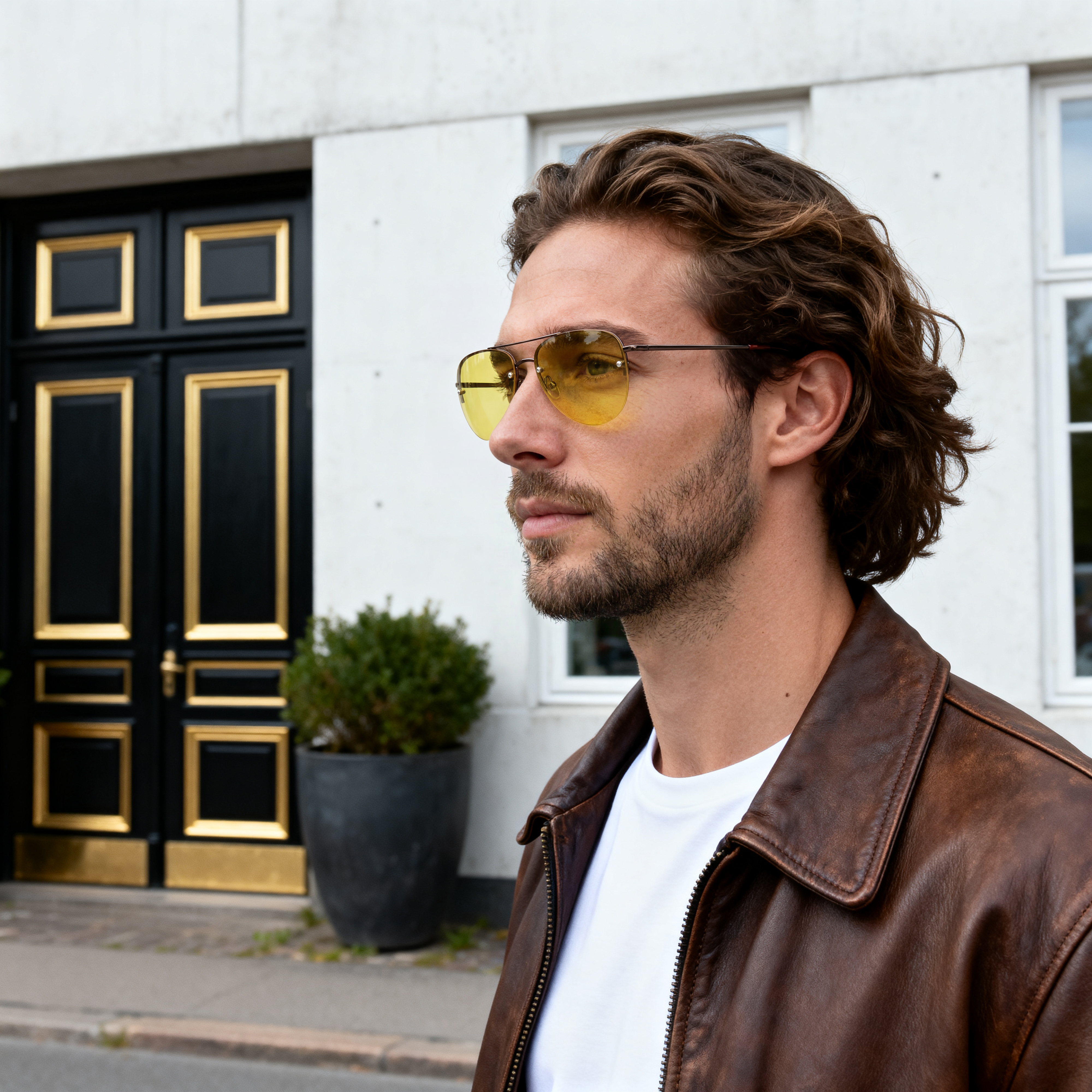 Brown & Yellow Aviator Sunglasses - 3