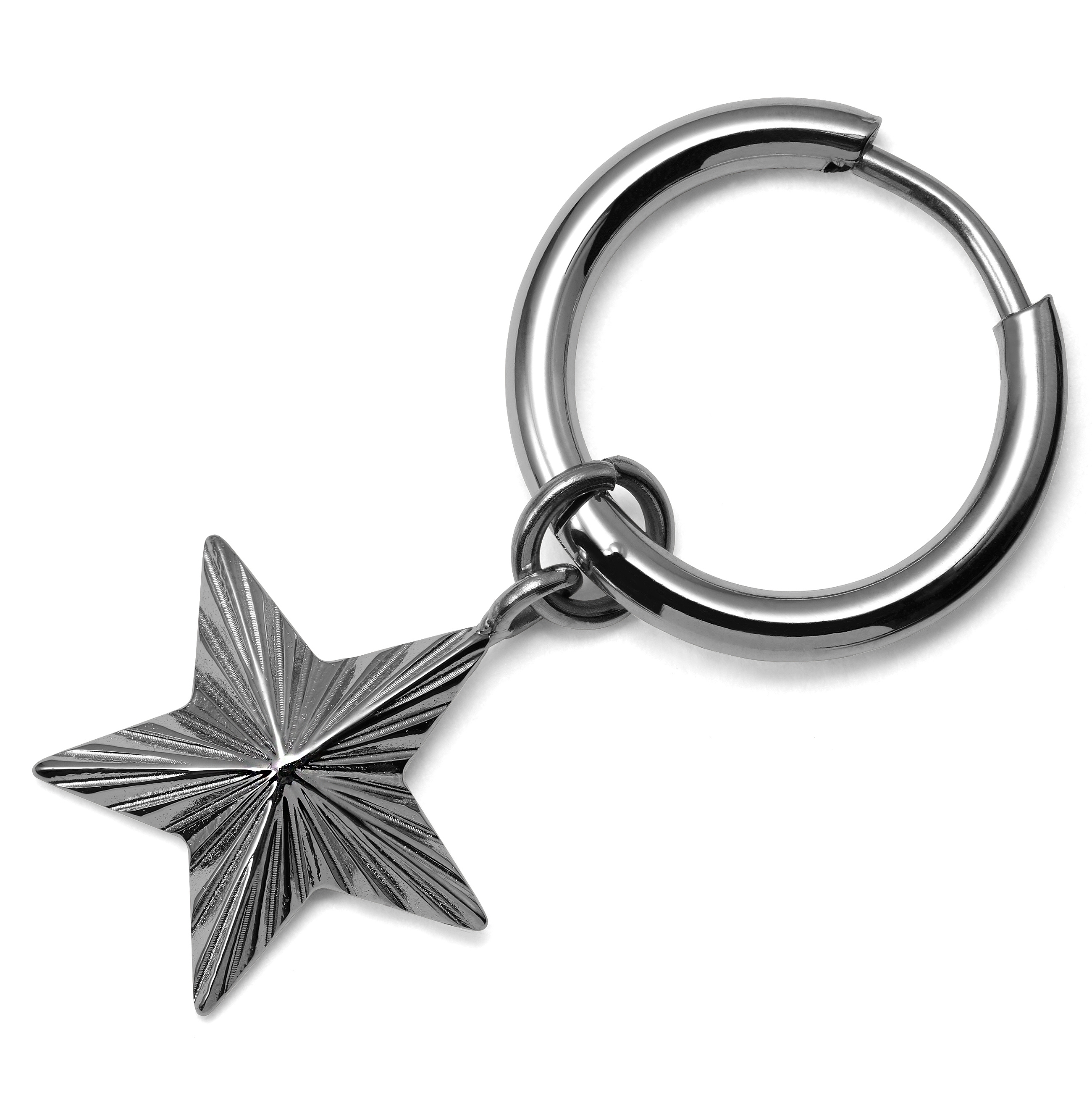 Cercel rotund din oțel argintiu cu pandantiv stea - 2