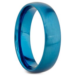 6 mm Brushed Blue Stainless Steel Ring