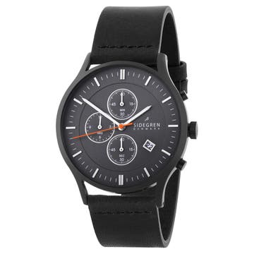 Revil | Black Chronograph Watch With Black Dial & Black Leather Strap