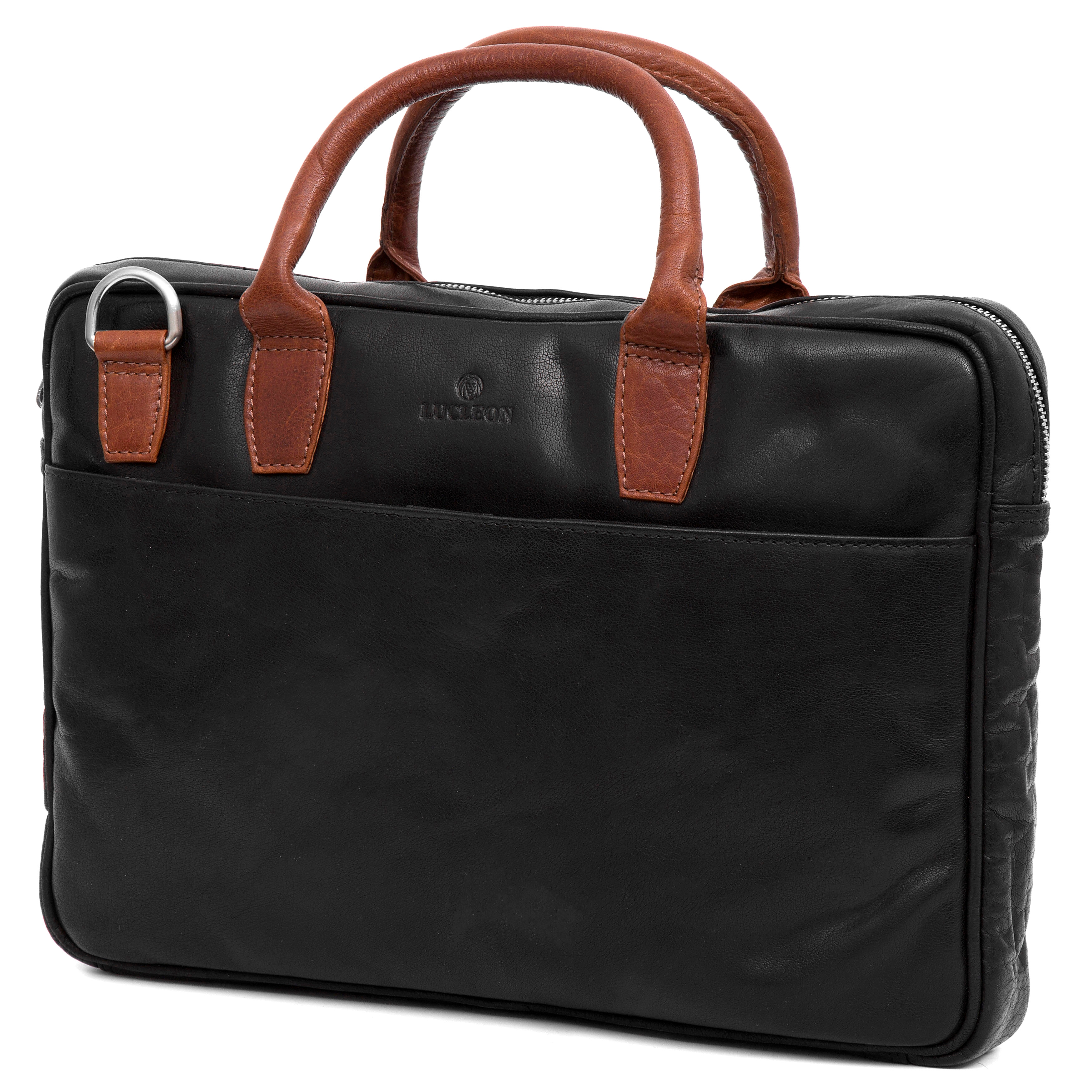 Montreal Slim 13" Executive Black & Tan Leather Bag