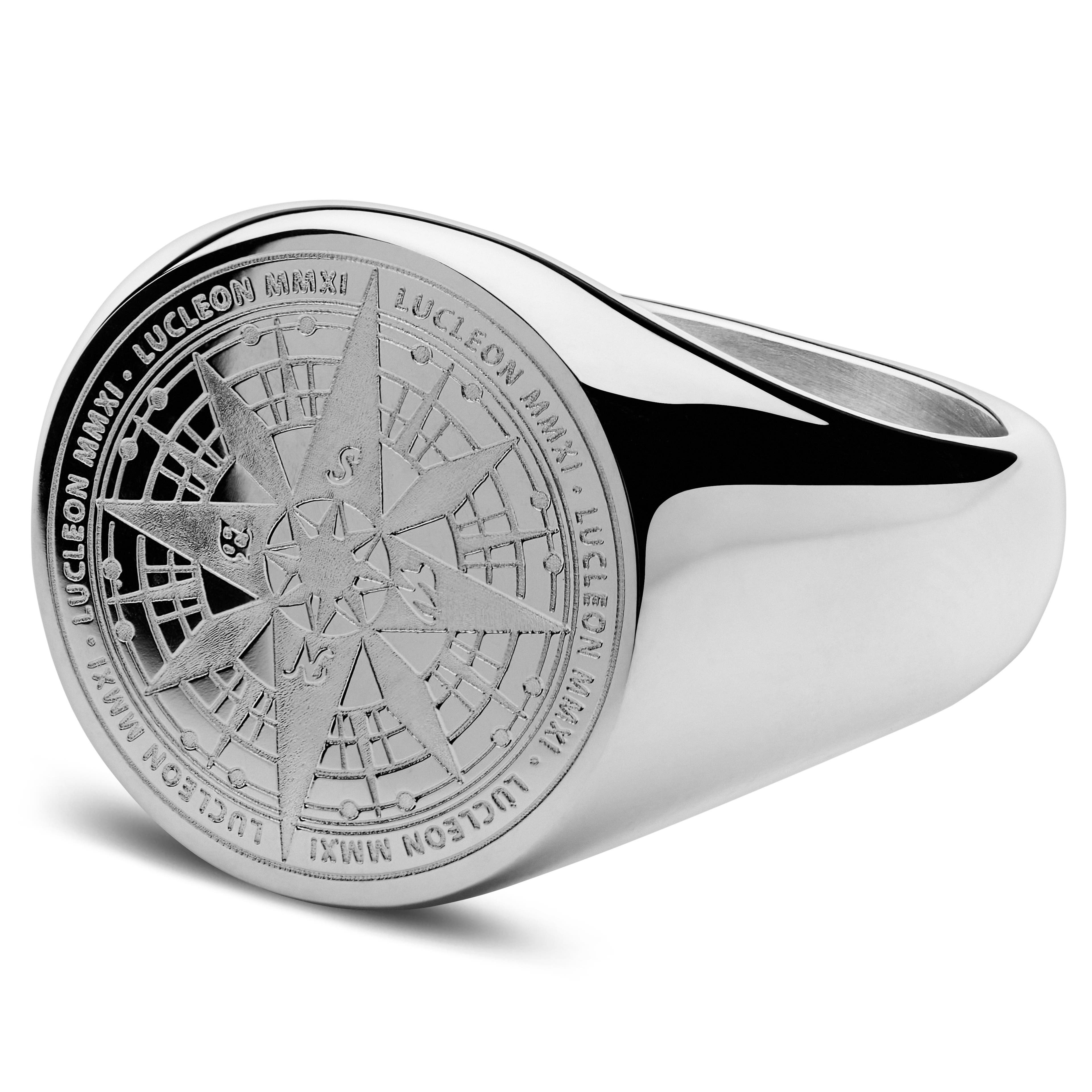 Ryker | Polished Surgical Steel Compass Signet Ring Ryker | Polished Surgical Steel Compass Signet Ring