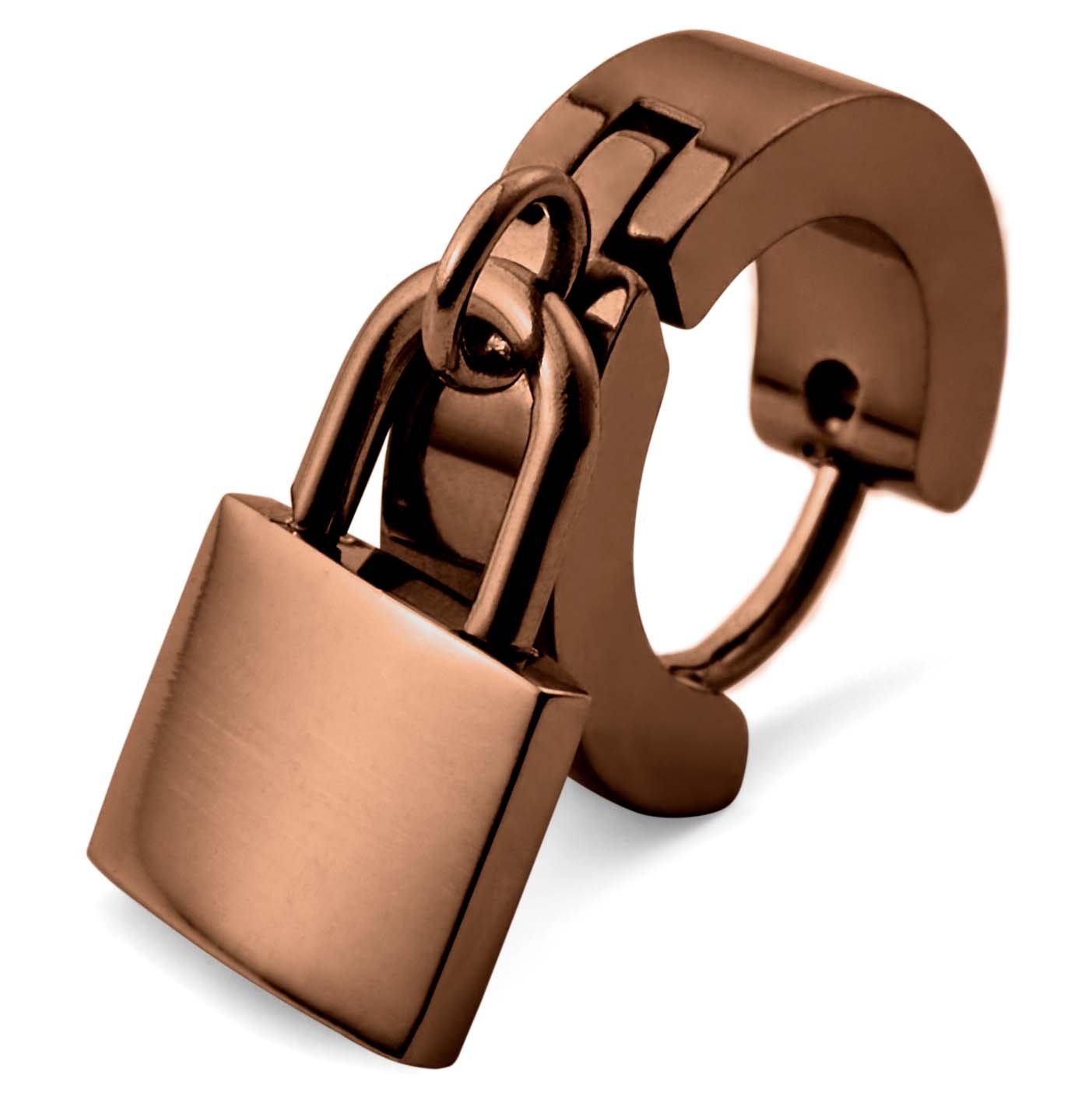 Floyd | Copper-Tone Stainless Steel Padlock Hoop Earring - 3