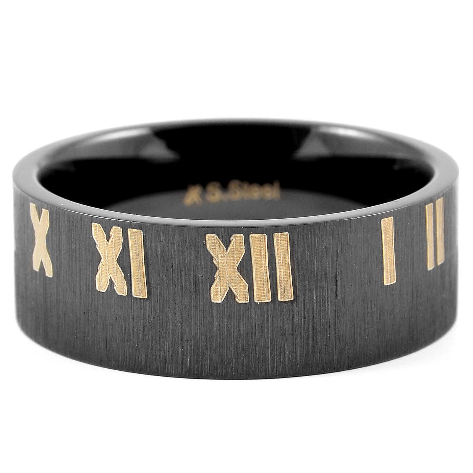 Matt Svart Romertall Stålring - 2