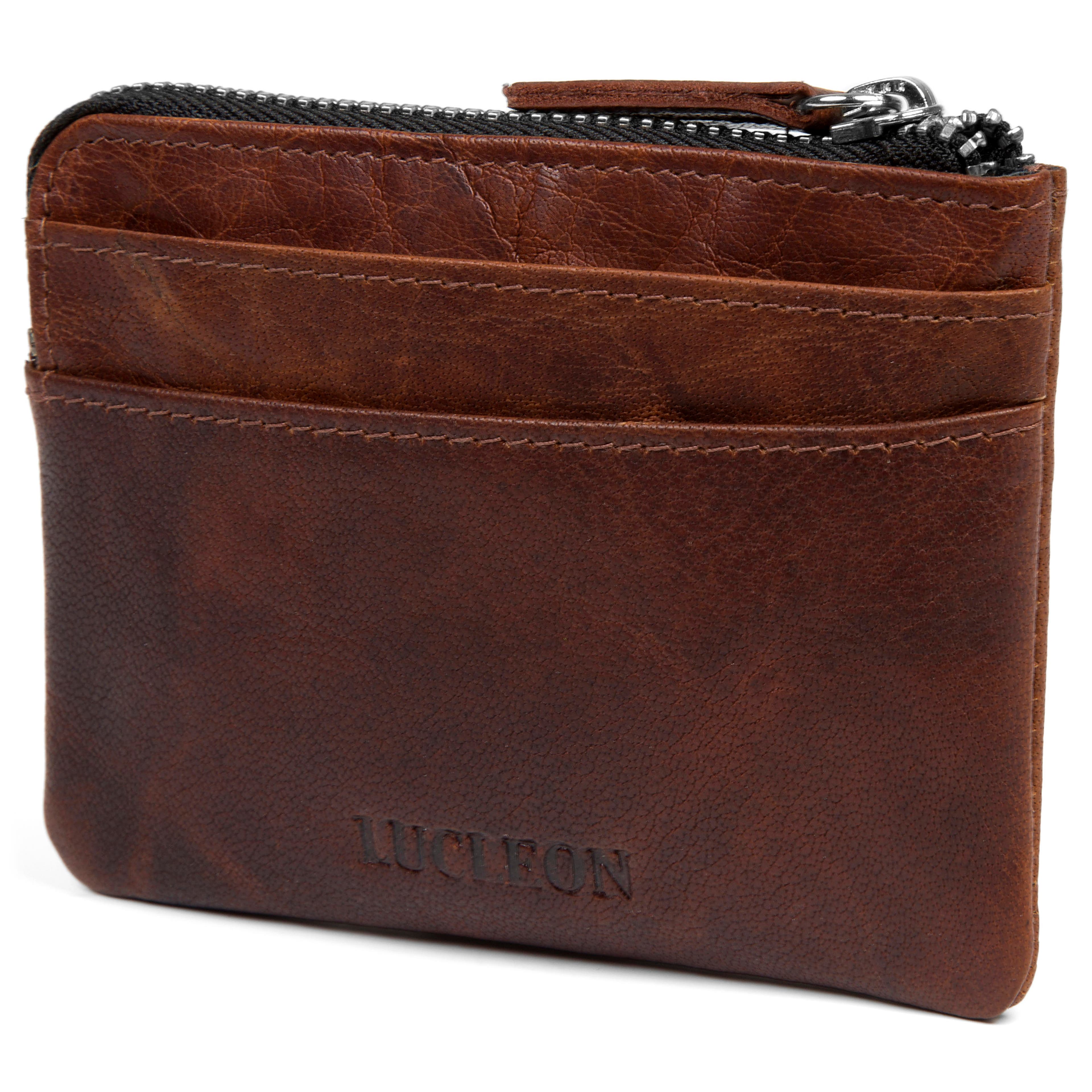 Montreal Zipped Tan RFID Leather Pouch
