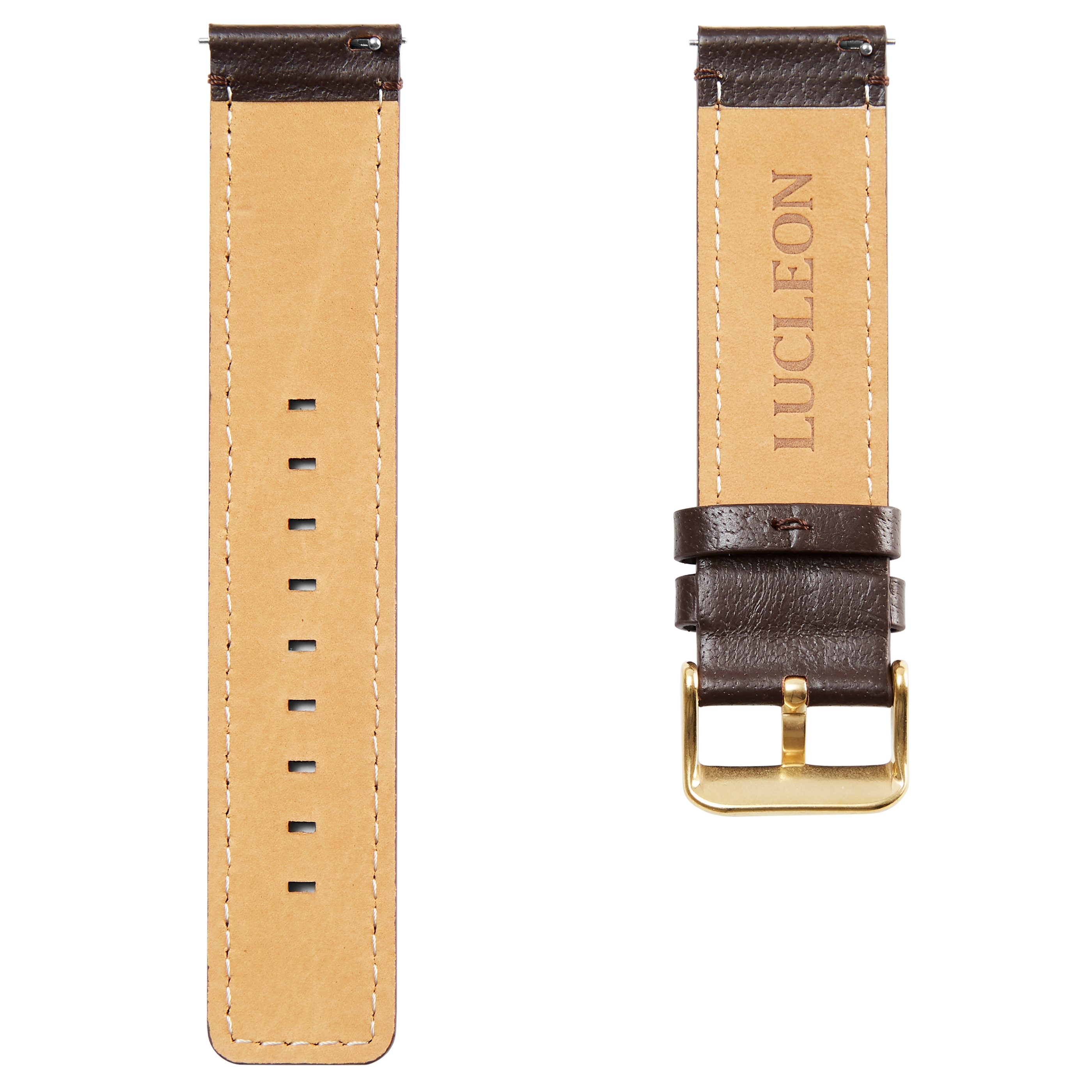 Brown Leather Watch Strap with Gold-Tone Buckle - 3