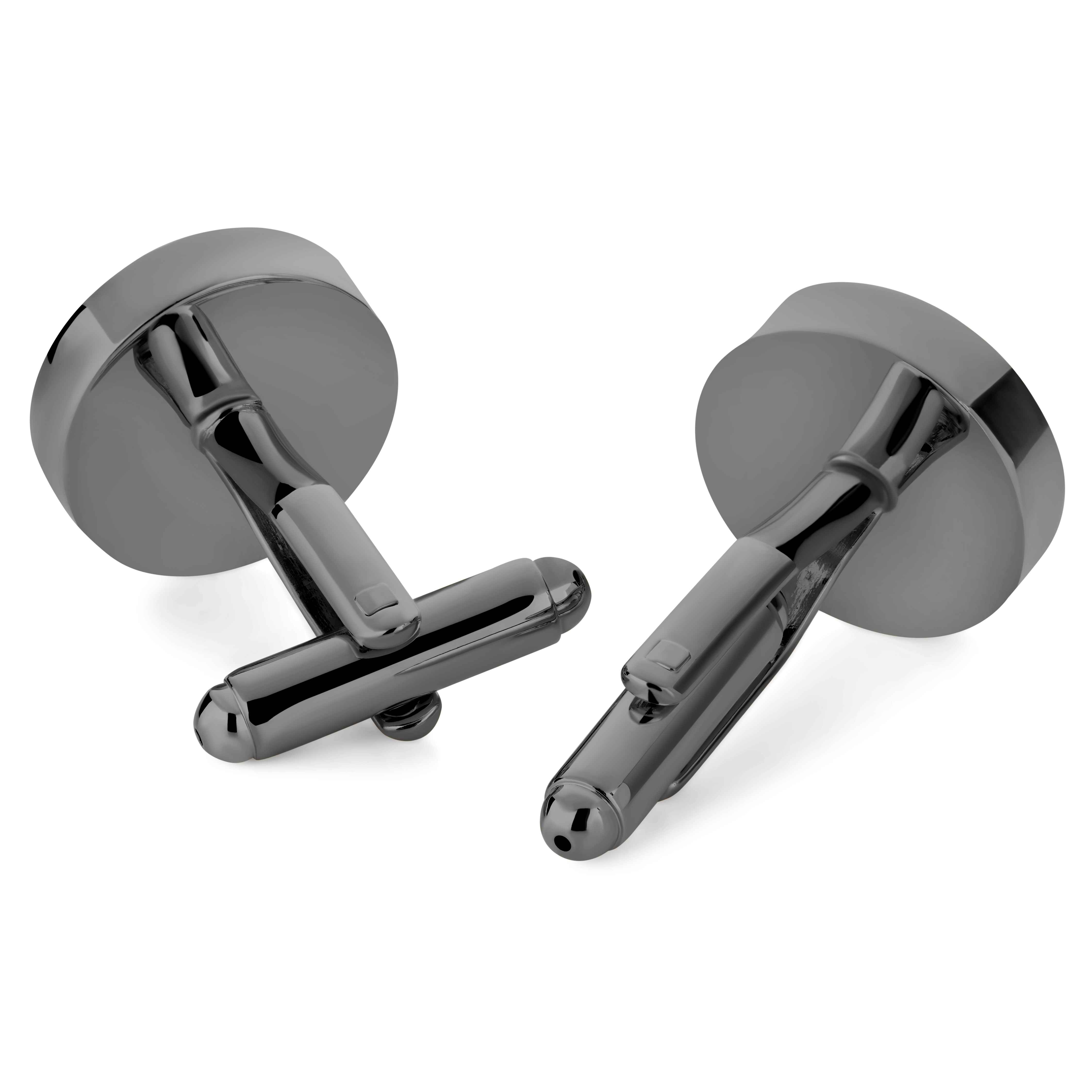 Runde metallsorte mansjettknapper med Onyx innlegg - 2