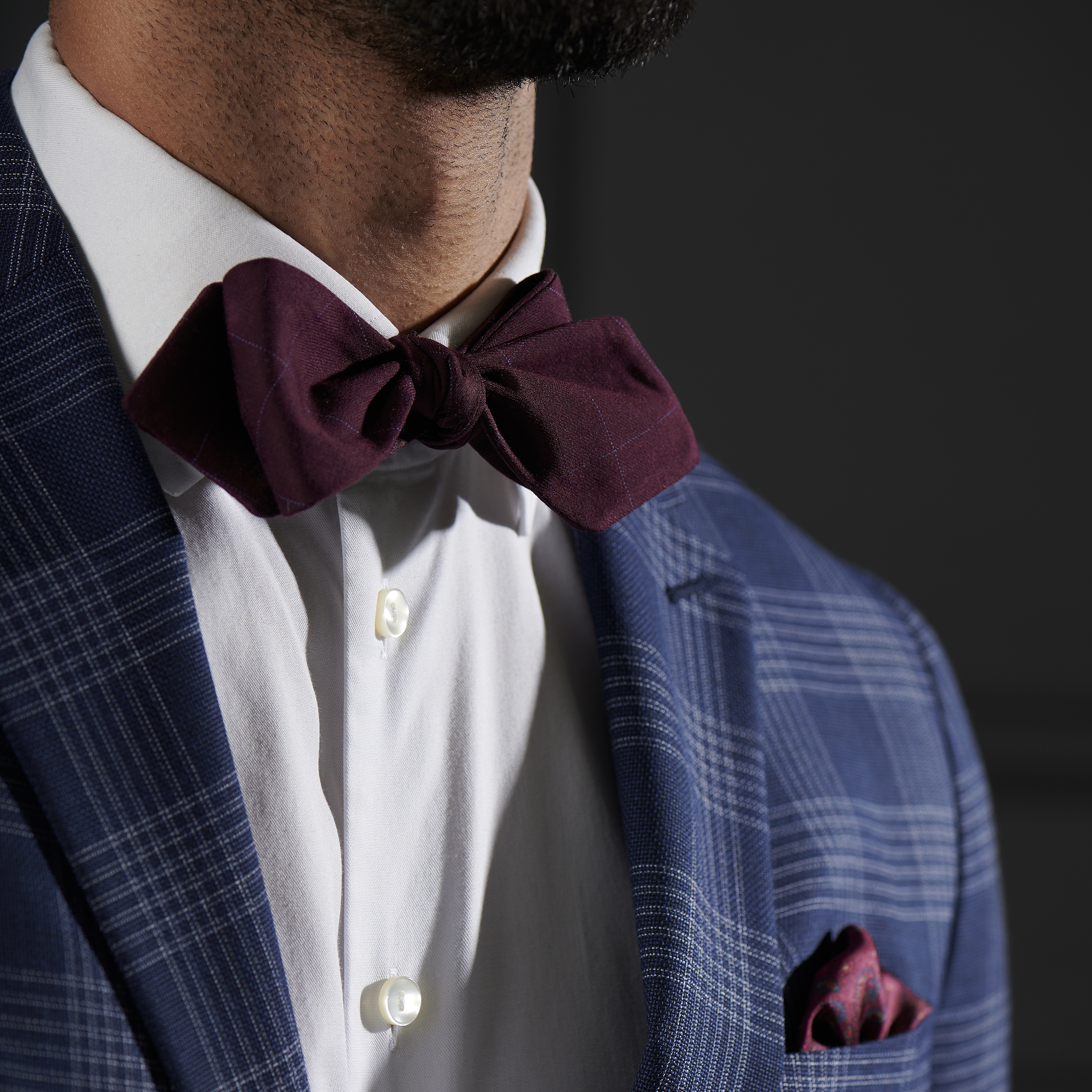 Burgundy Chequered Cotton Self-Tie Bow Tie - 3