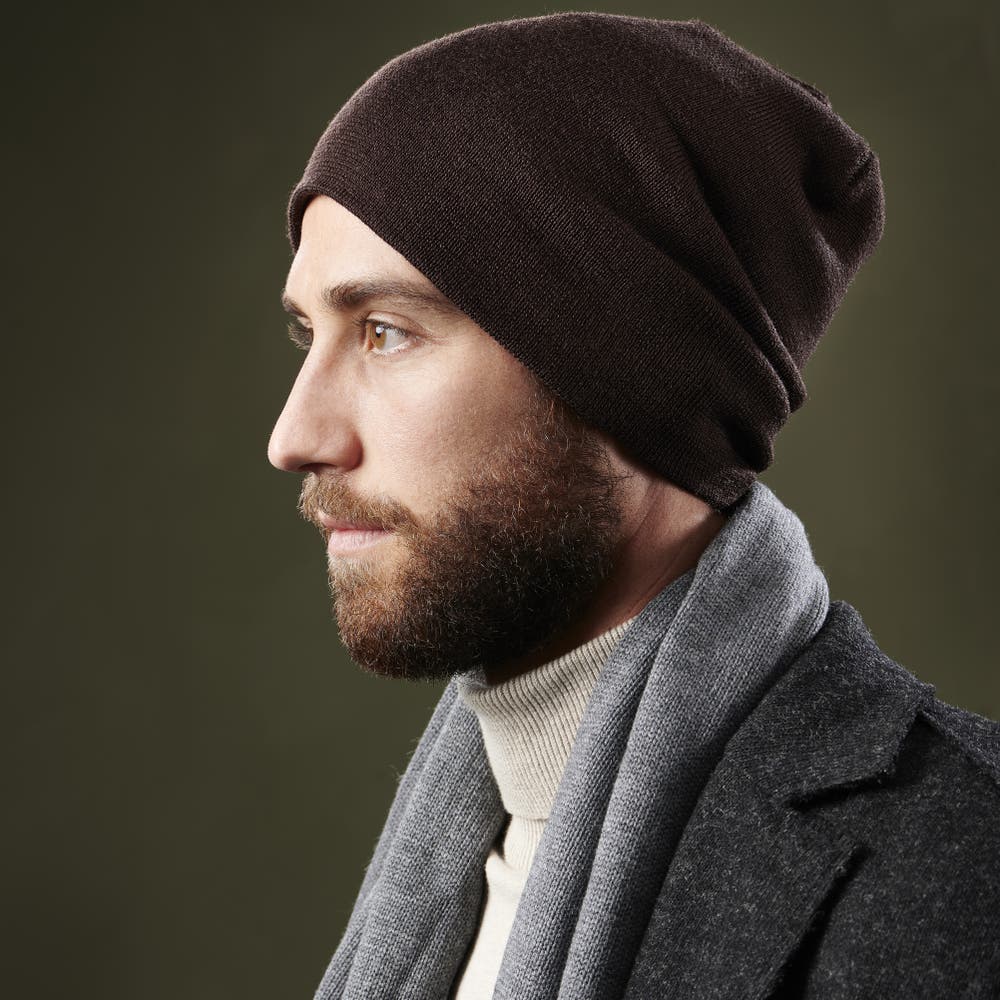 hover: Taupe Merino Wool Mix Fine Knitted Beanie hover: Taupe Merino Wool Mix Fine Knitted Beanie