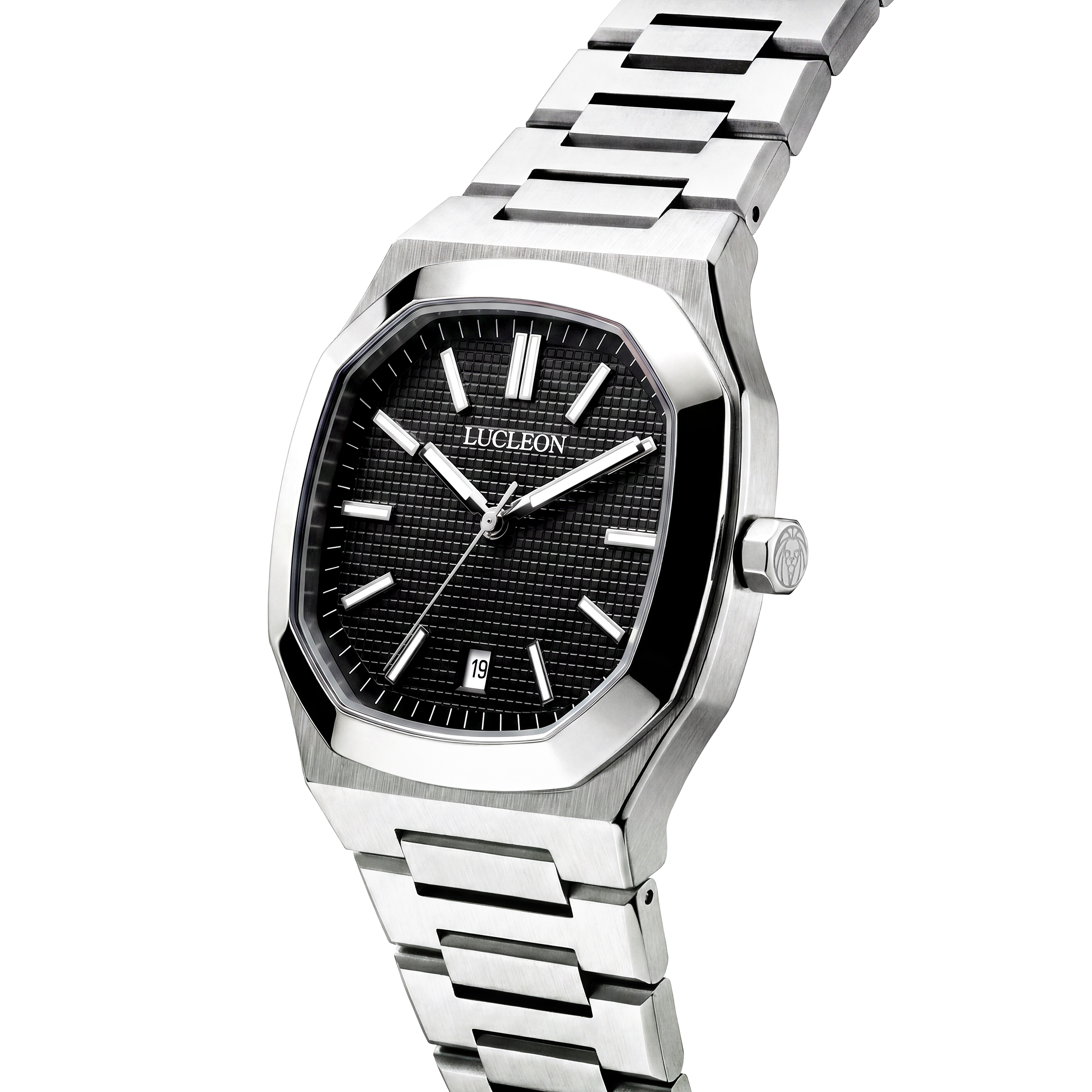Vector | Silver-tone Stainless Steel Octagonal Watch with Black Dial - 7