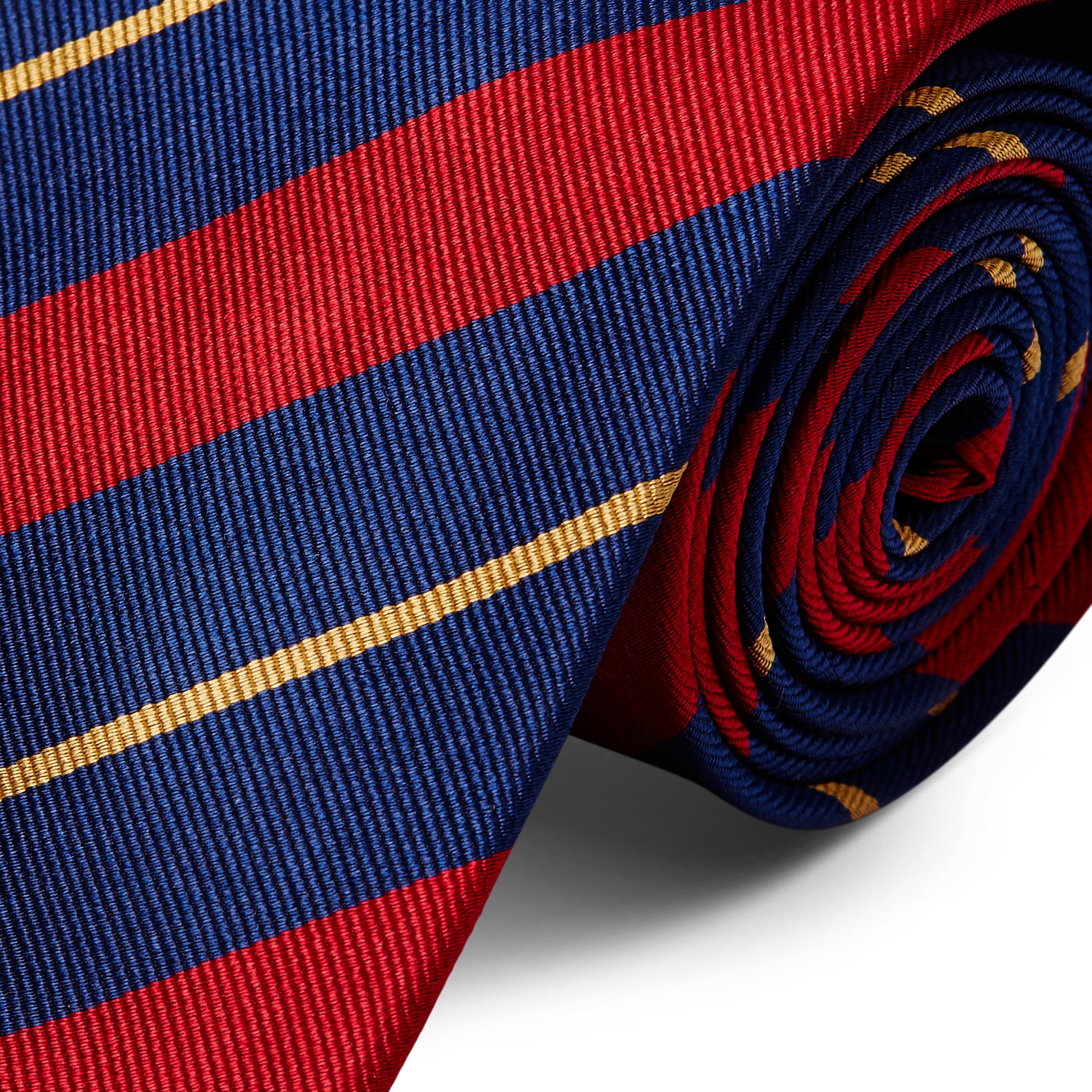 Rot & Gold Gestreifte Marineblaue Seidenkrawatte 8cm - 2