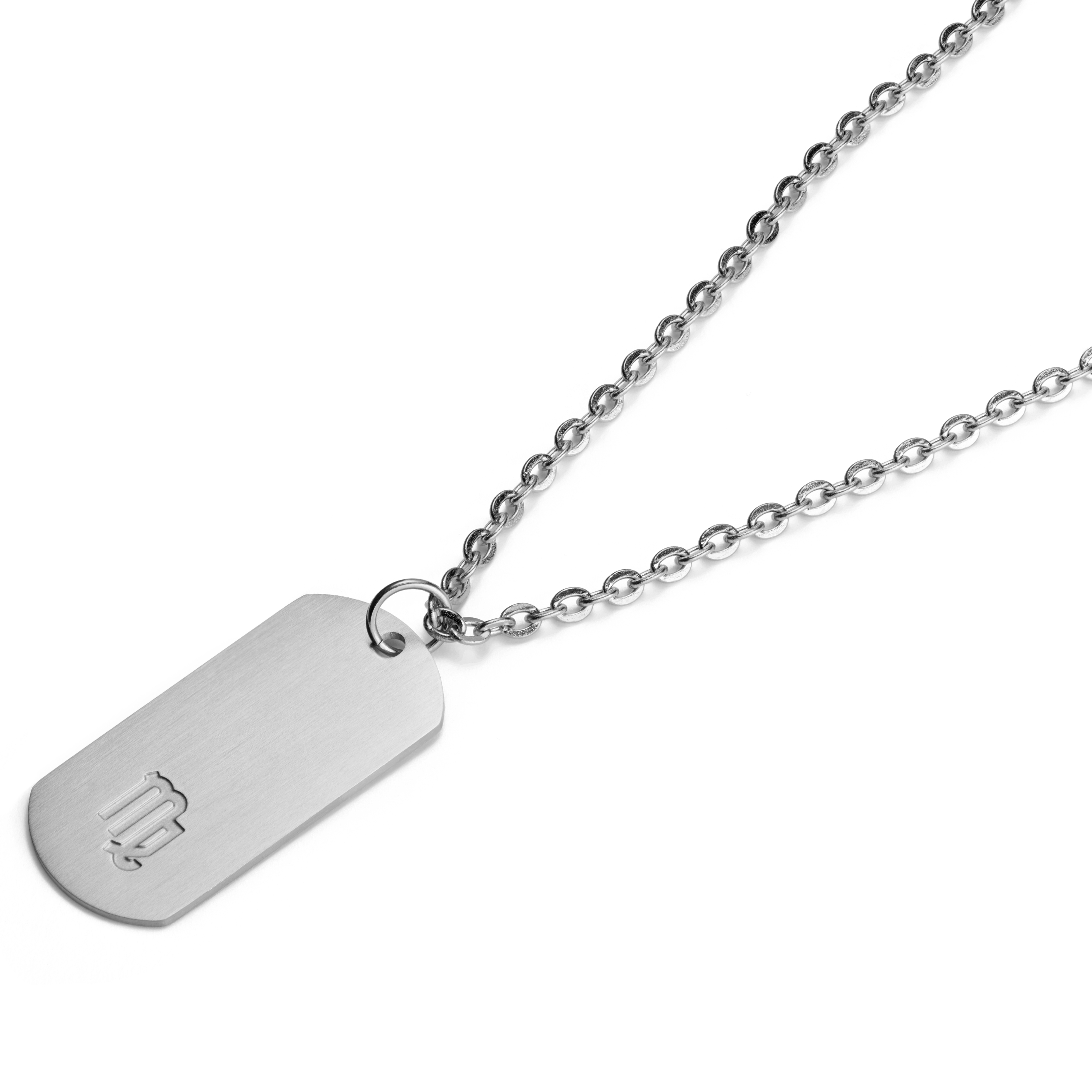 Zodiac | Silver-Tone Stainless Steel Virgo Star Sign Dog Tag Cable Chain Necklace - 5