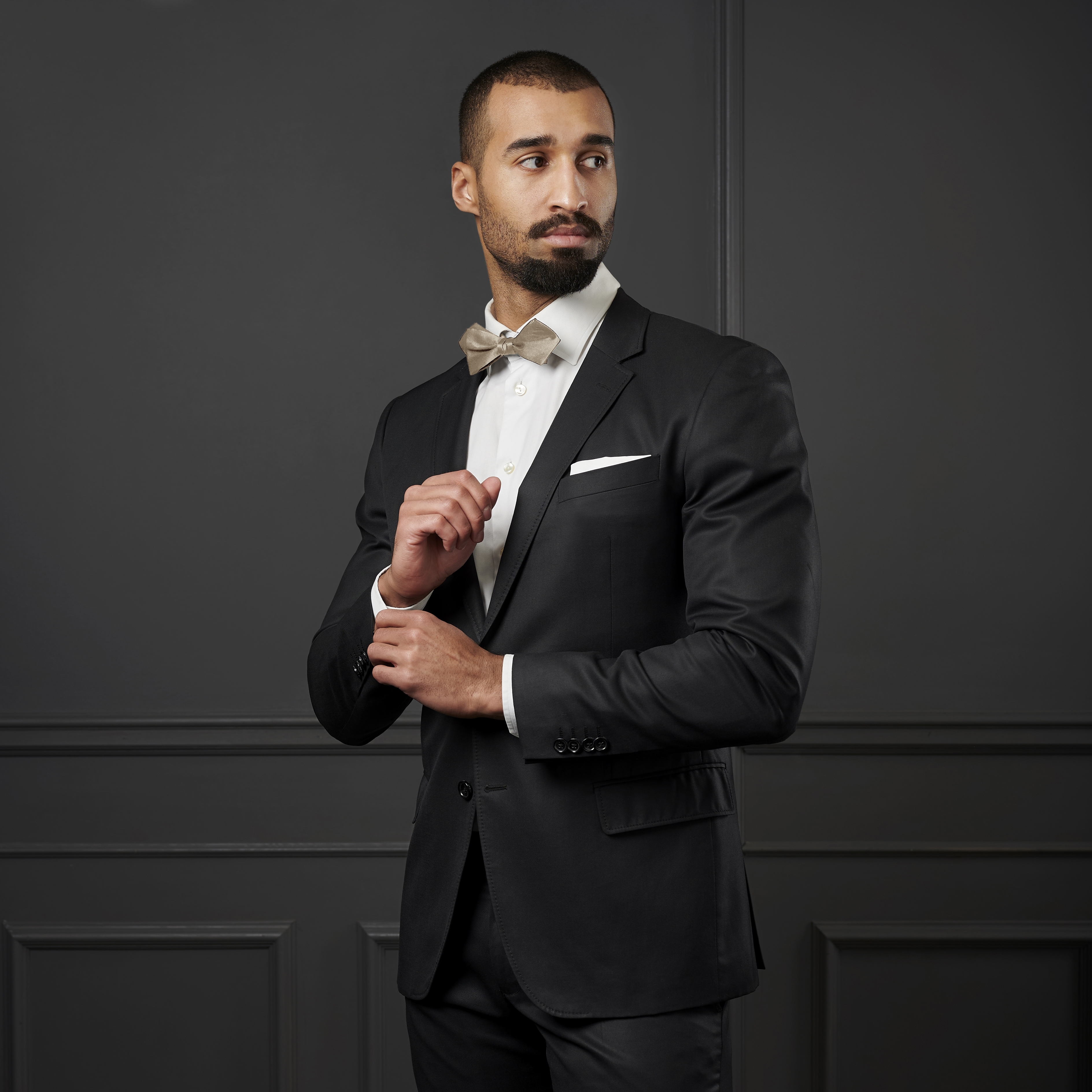 Shiny Champagne Basic Pointy Pre-Tied Bow Tie - 4