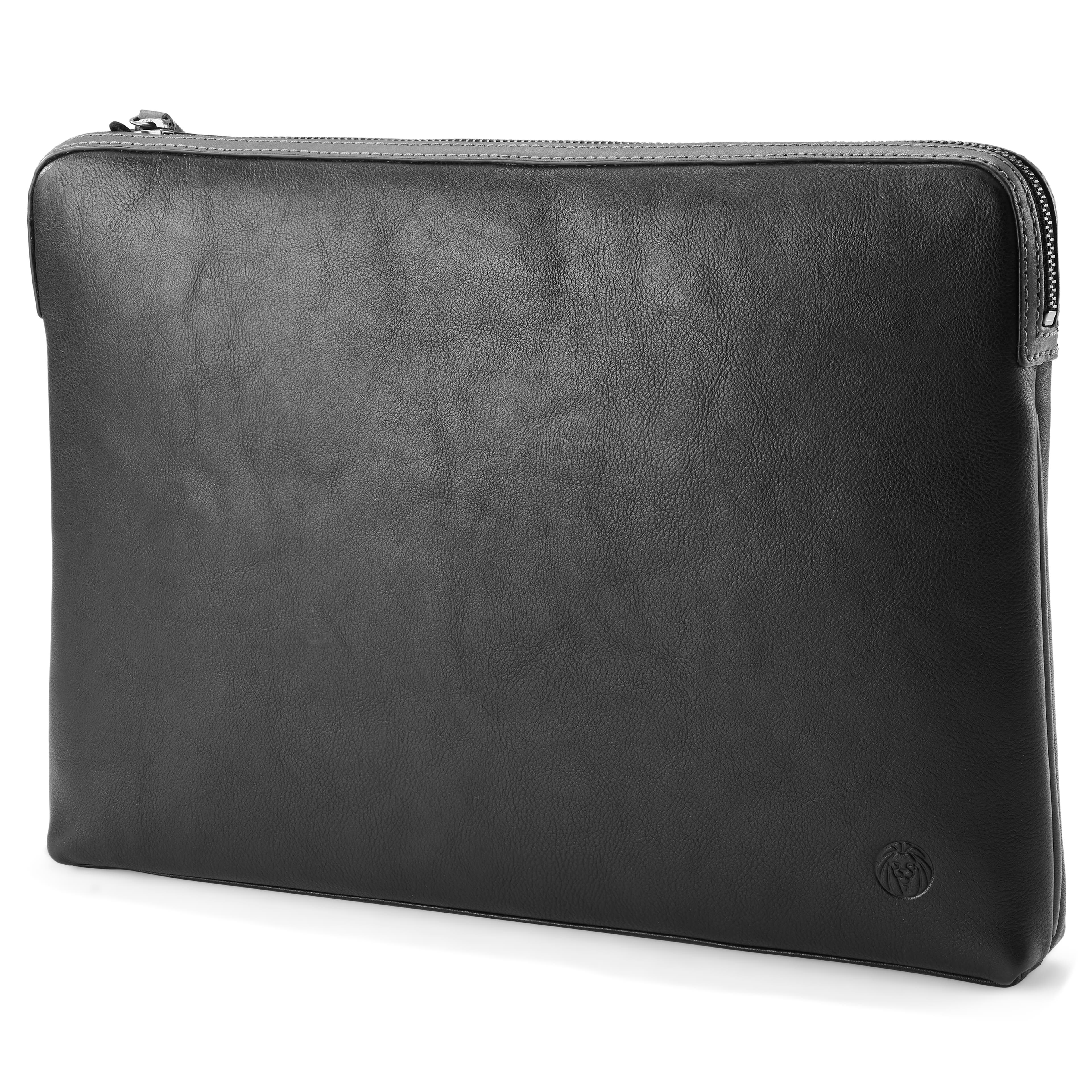 Lou Black & Grey Leather Laptop Sleeve