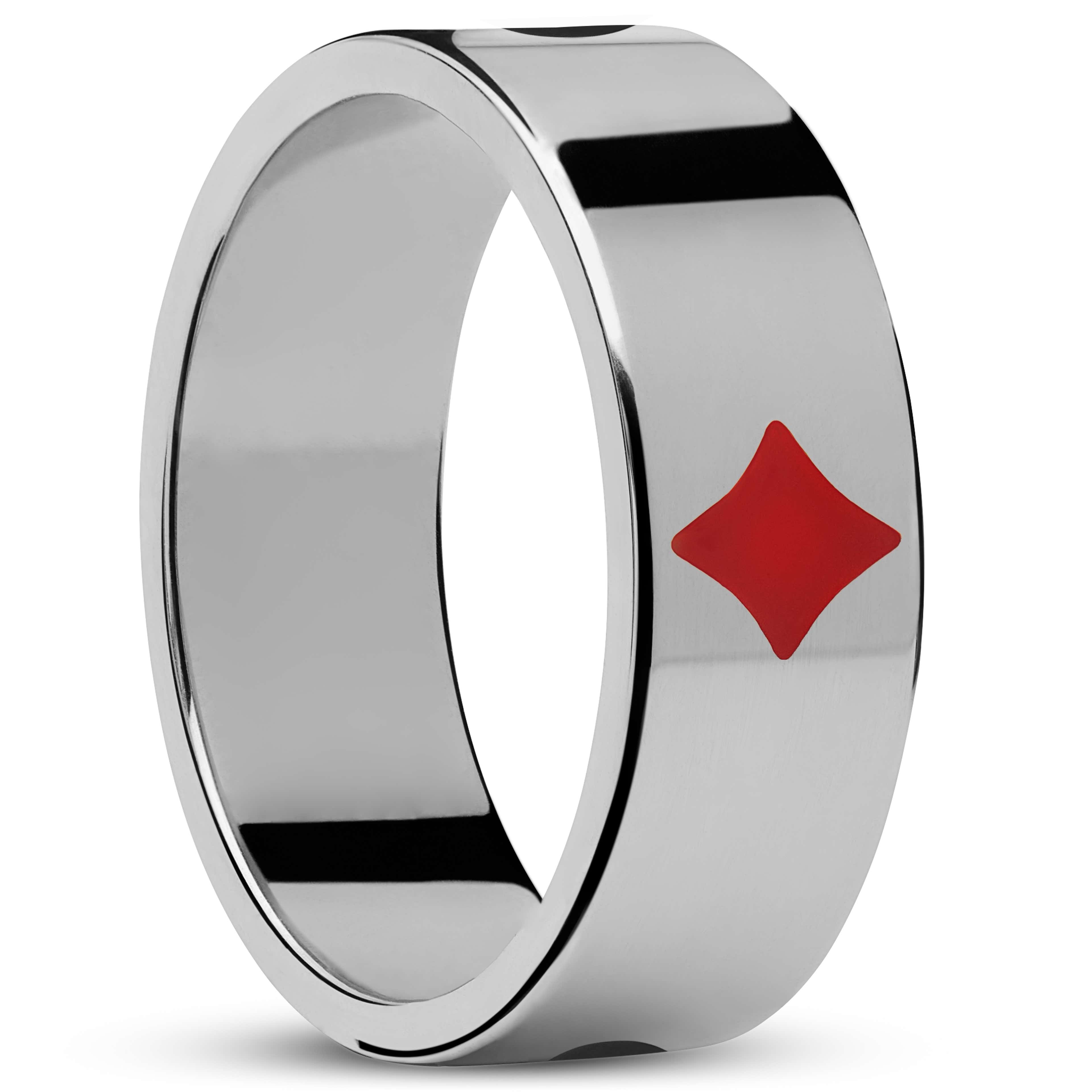Ace | Zilverkleurige Pokerkaart Ring met Kleur