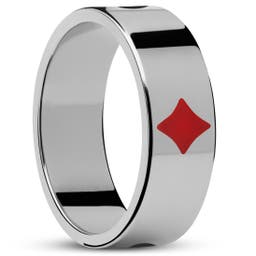 Ace | 8 mm Silver-Tone Stainless Steel Poker Card Suit Ring