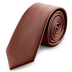 Cravatta skinny da 6 cm color terracotta con motivo gros-grain