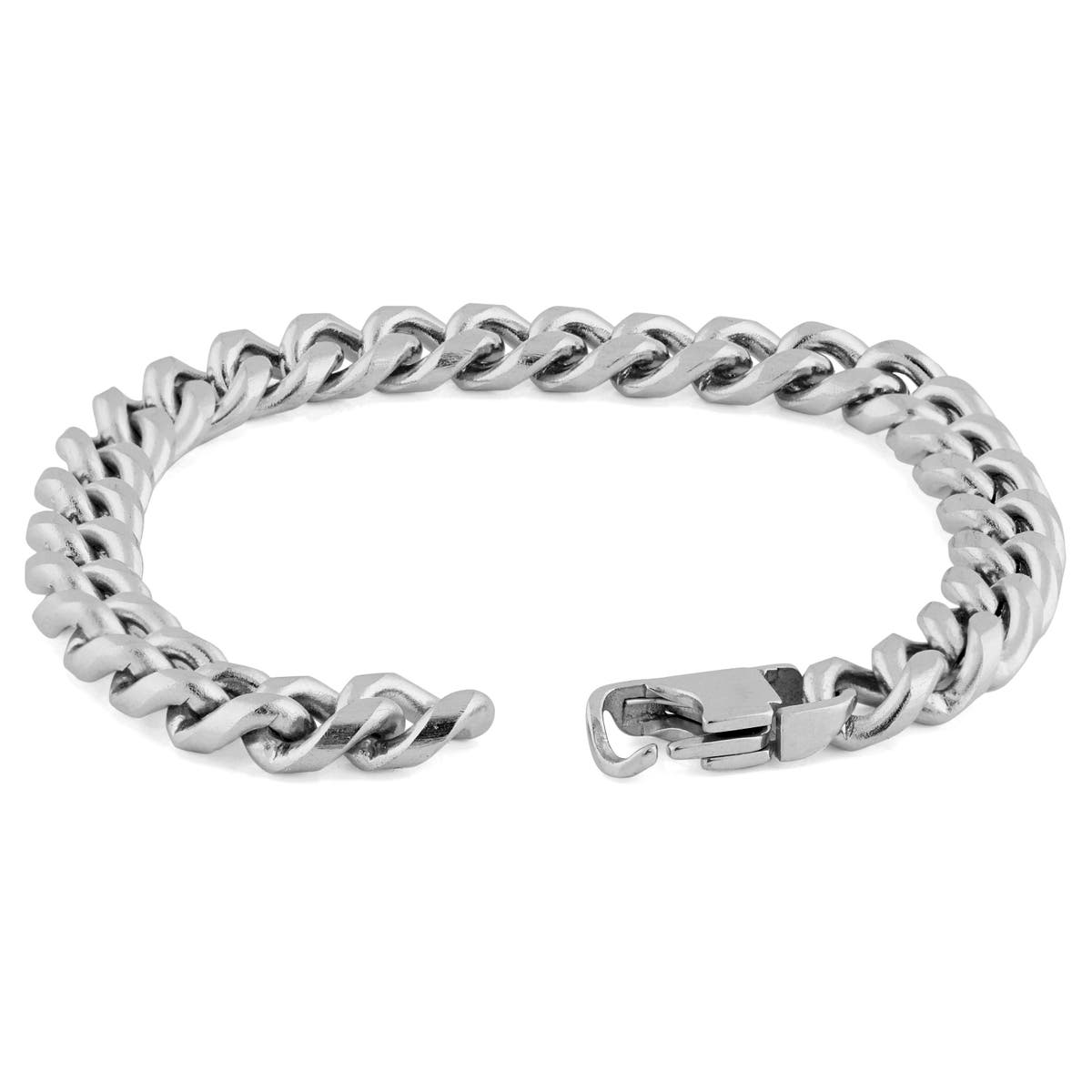 8mm Silver-Tone Stainless Steel Curb Chain Bracelet | In stock! | Lucleon