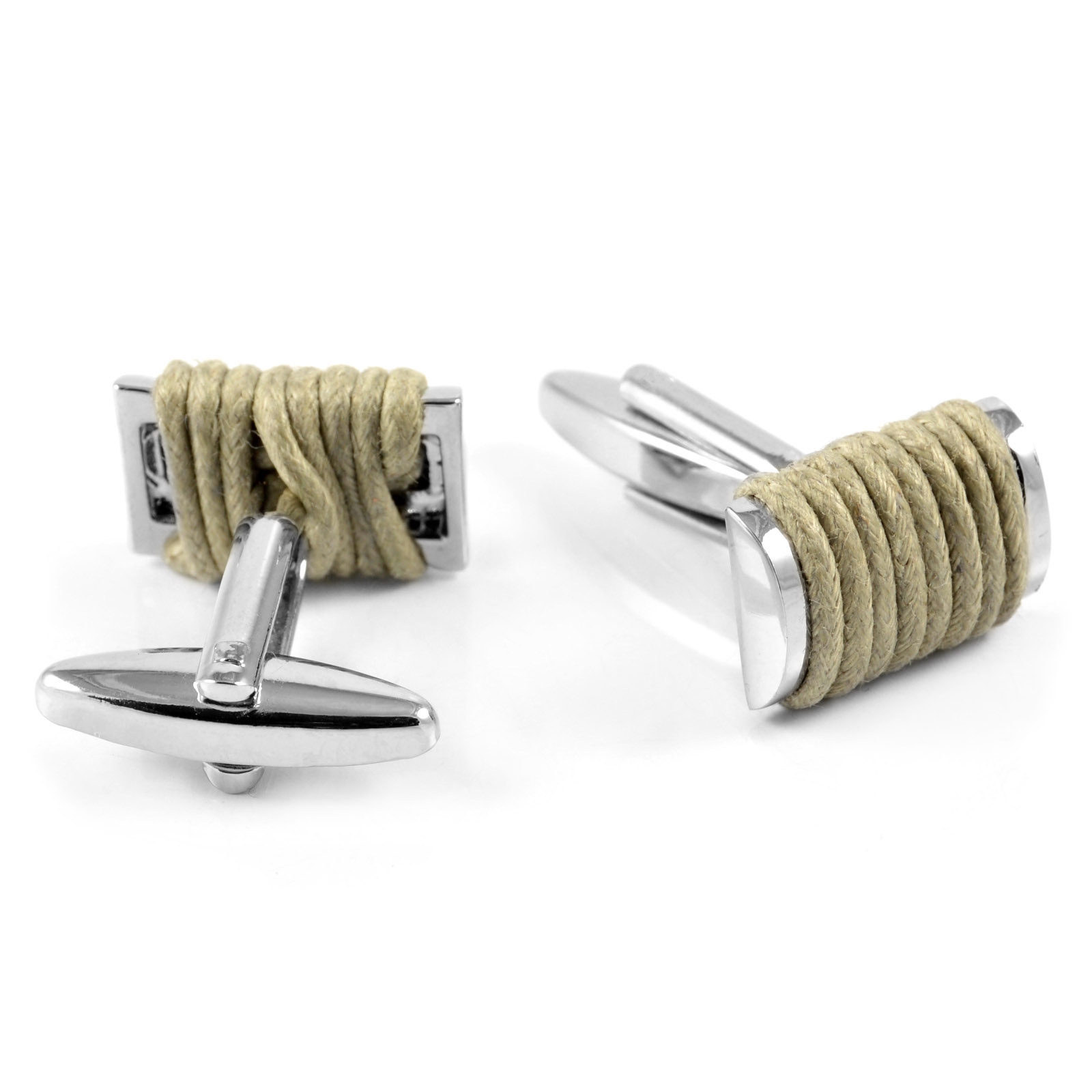 Silberfarbene Manschettenknöpfe Mit Baumwollfaden  - 3