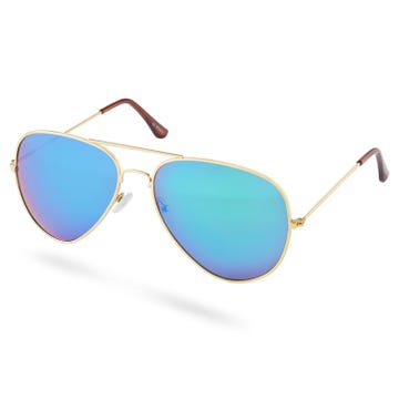 Sluneční brýle Aviator ve zlatých a tmavých iridescentních tónech