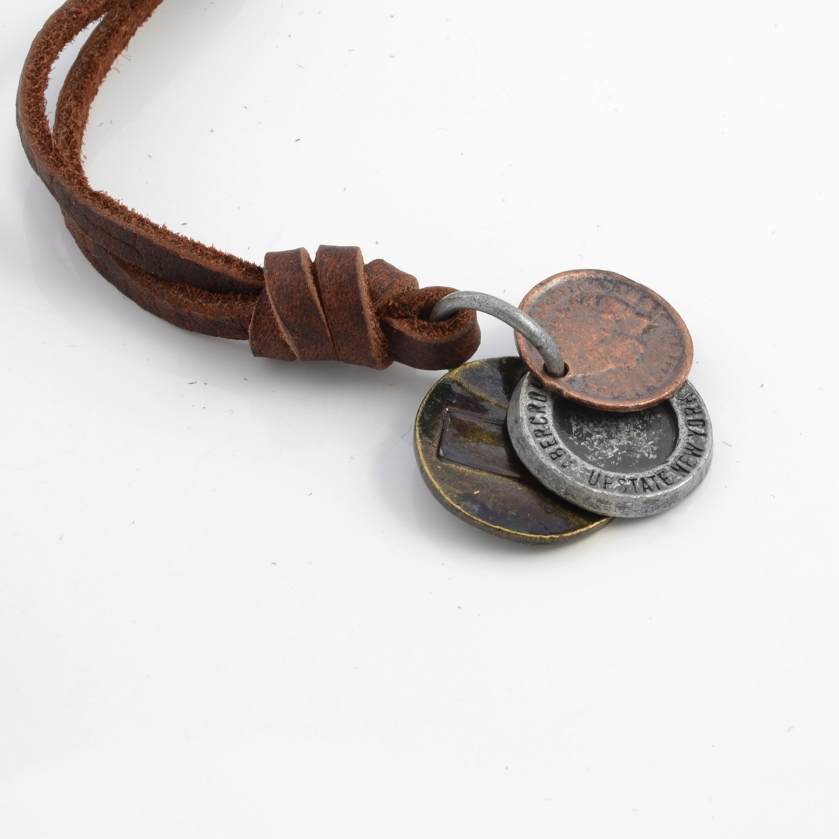 Lederhalskette mit 3 Münzen - 2