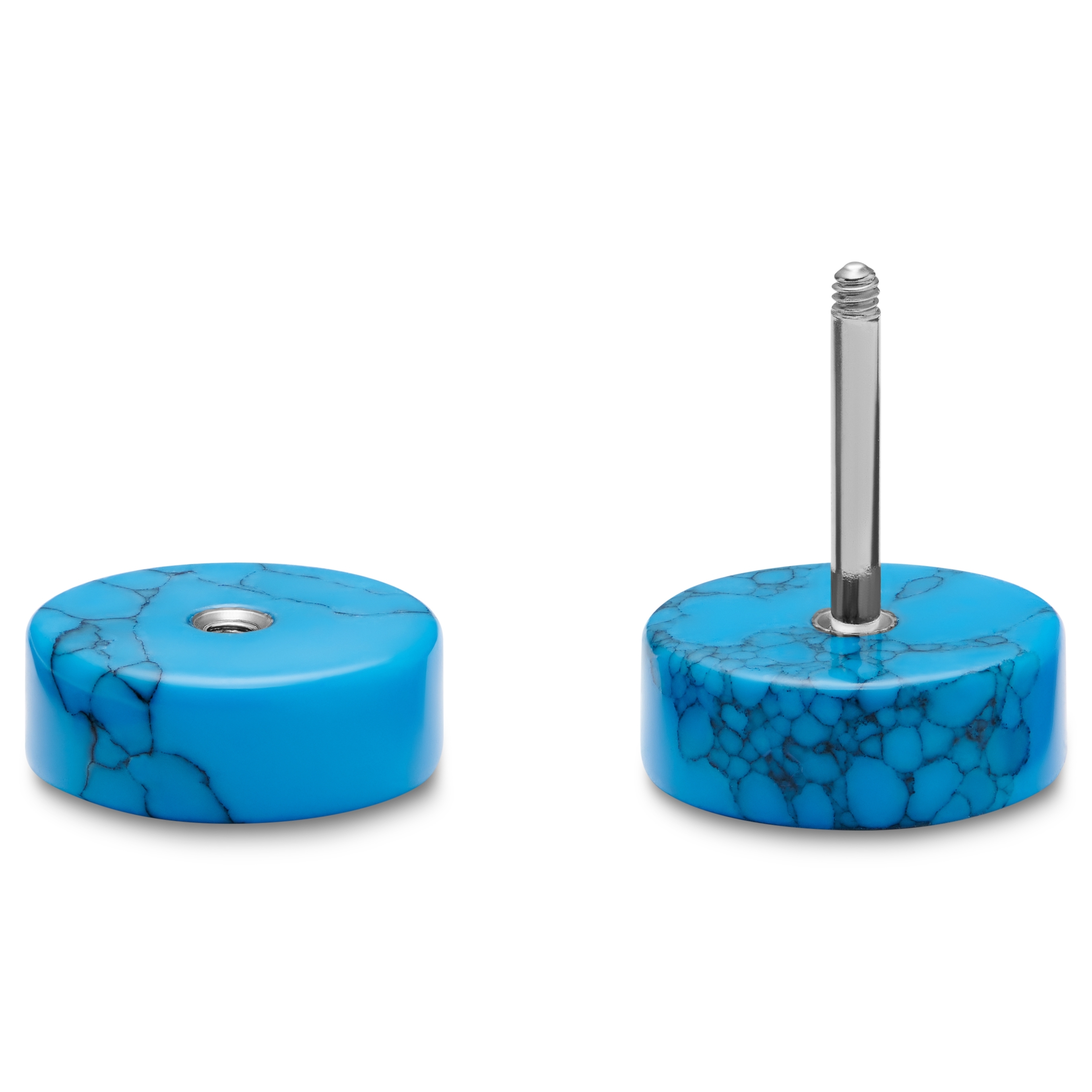 Satago | 3/8" (10 mm) Blue Turquoise & Stainless Steel Faux Plug Stud Earring - 2