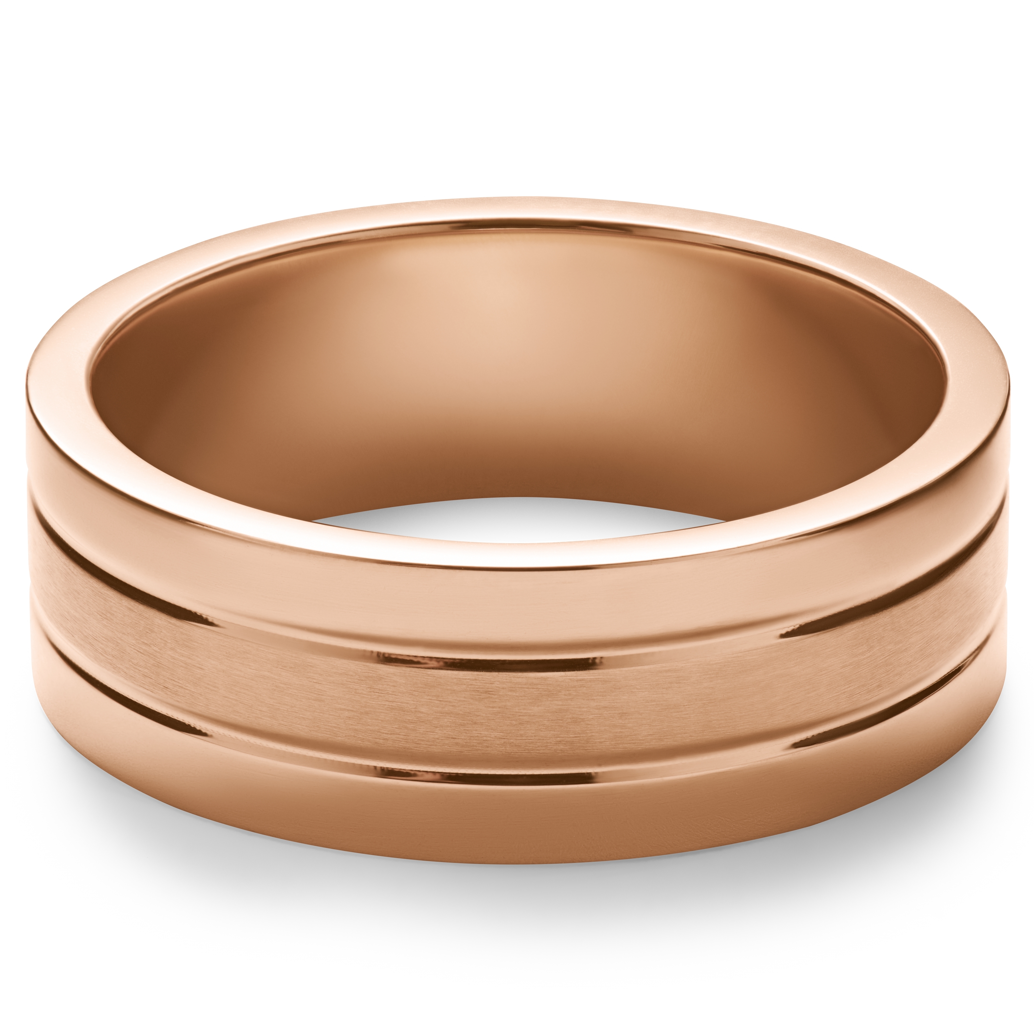 Ferrum | 8 mm  Brushed & Polished Rose Gold-Tone Double Grooved Ring - 6