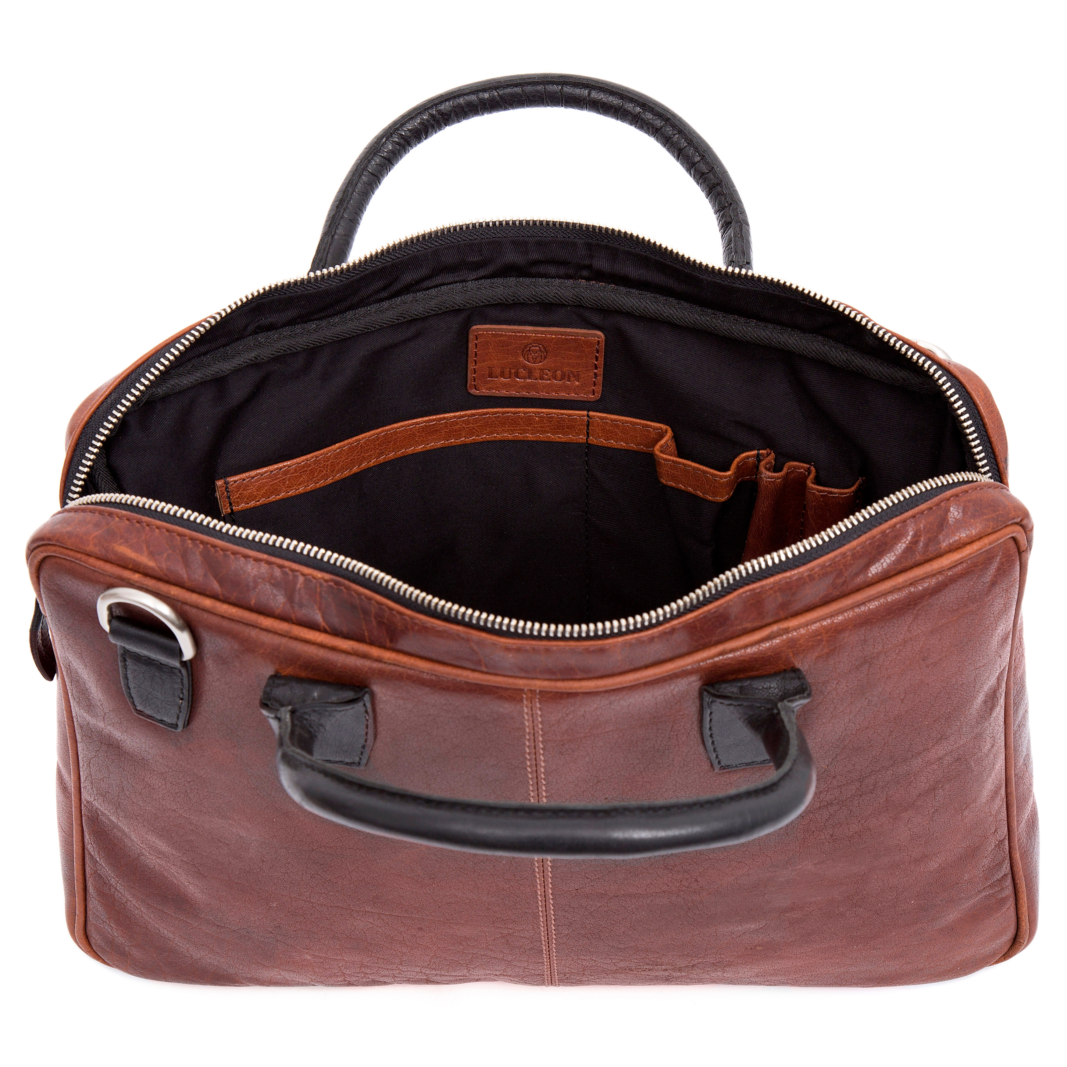 Montreal Slim 13" Executive Tan & Black Leather Bag - 2