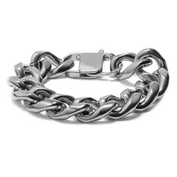 18mm Silver-Tone Stainless Steel Curb Chain Bracelet