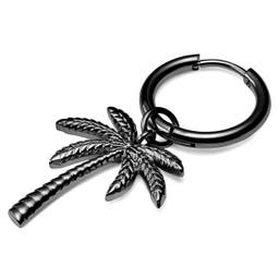 Czarny stalowy kolczyk kółeczko z zawieszką w kształcie palmy
