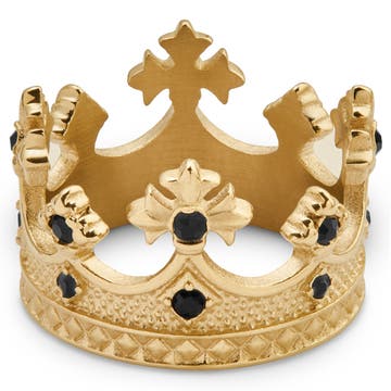 Vasilios | 14 mm Gold-Tone & Black Zirconia Stone Crown Ring Vasilios | 14 mm Gold-Tone & Black Zirconia Stone Crown Ring