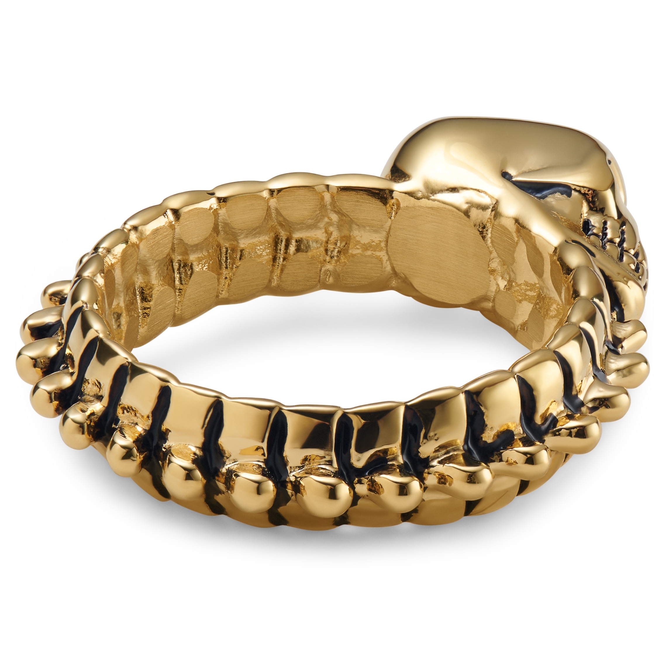 Aspero | Gold-tone Stainless Steel Skull and Spine Ring - 3