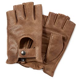 True Brown Fingerless Sheep Leather Driving Gloves