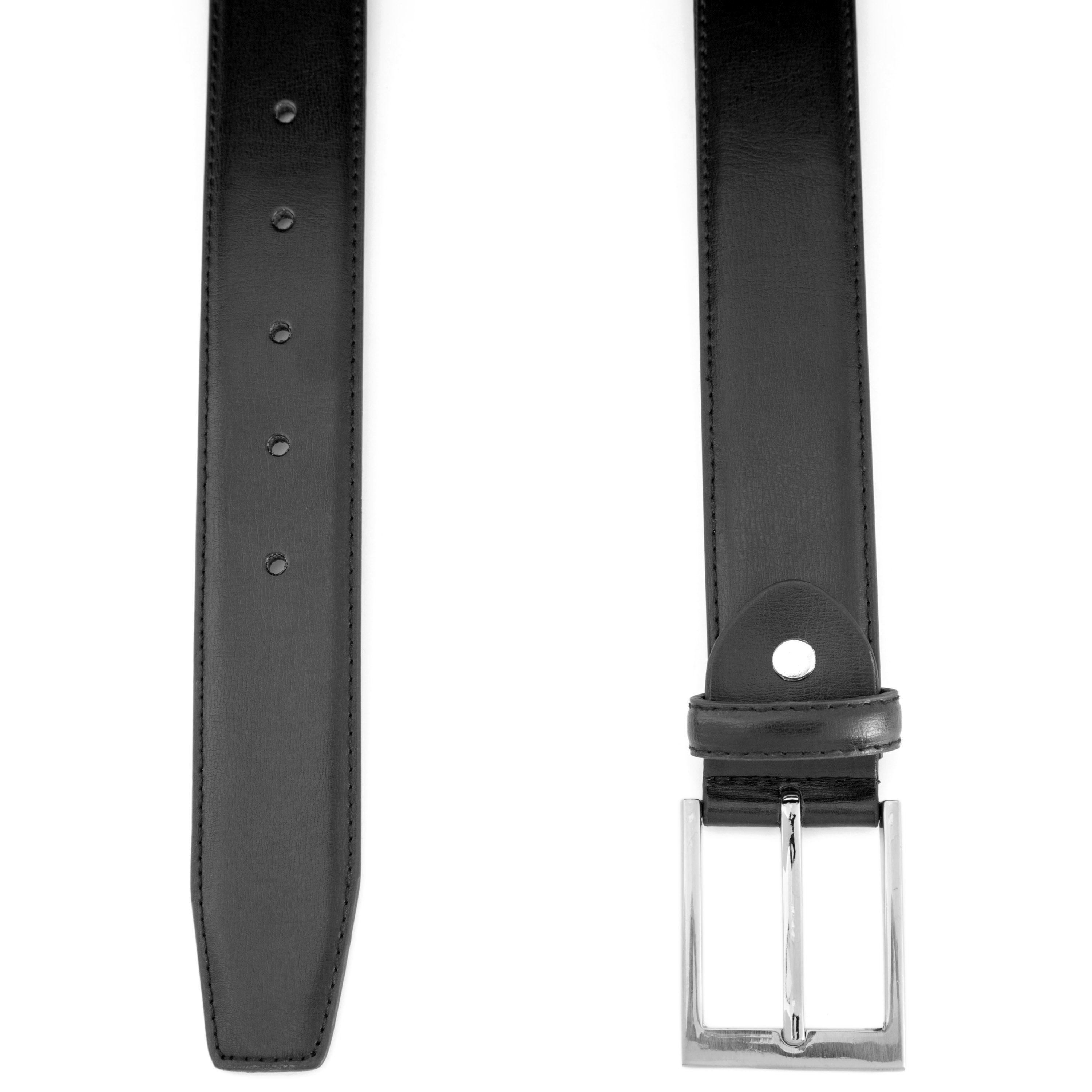 Basic Silver-Tone Buckle Black Leather Belt - 2