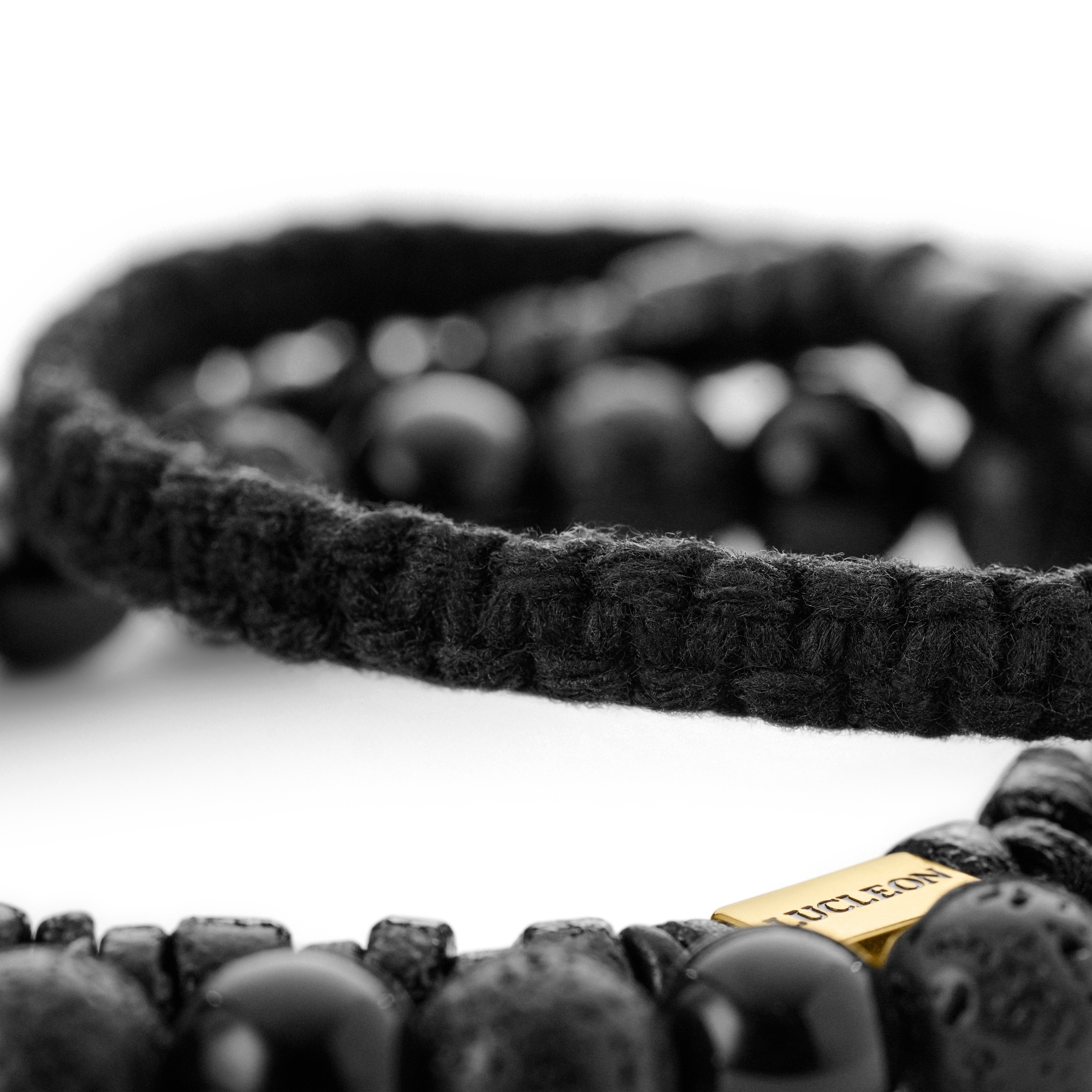 Ensemble de bracelets en pierre de lave, onyx, noix de coco et acier doré - 5